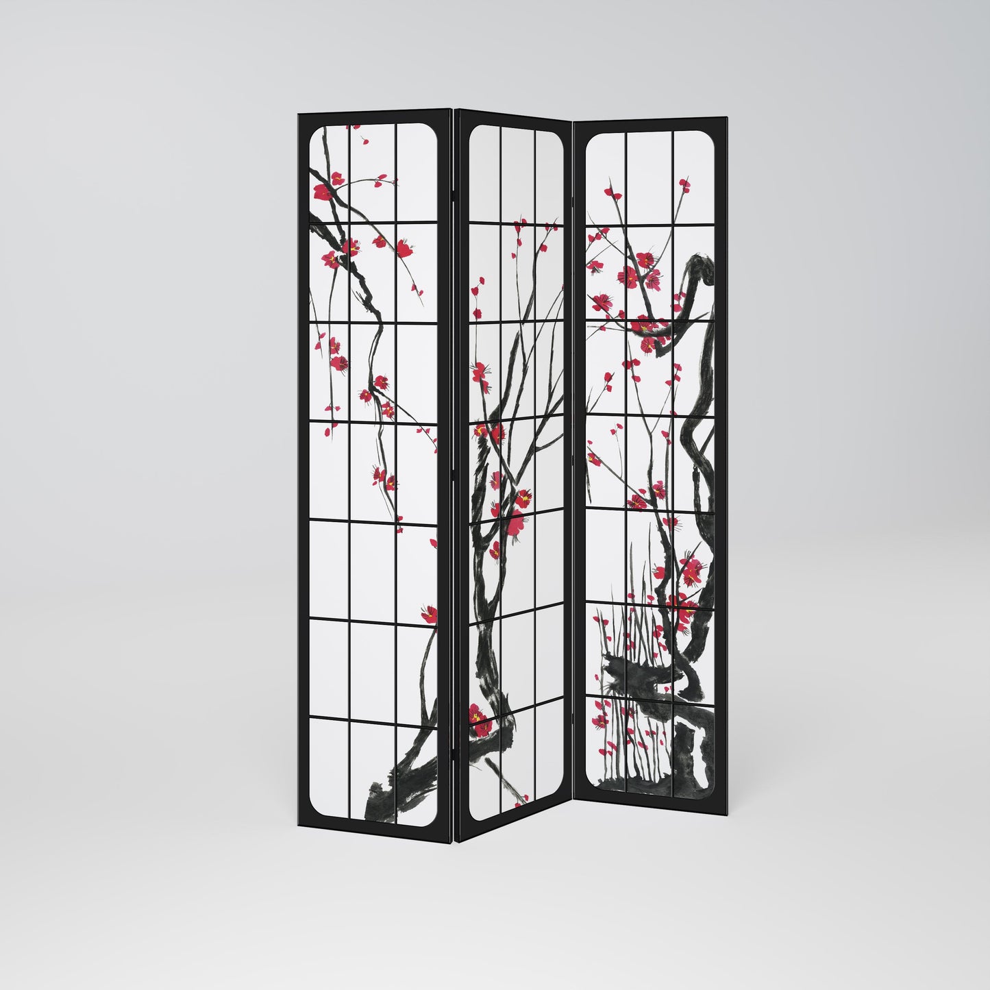 Dekorativ rumsavdelare med 3 paneler, JAPANSKA BLOMSTER