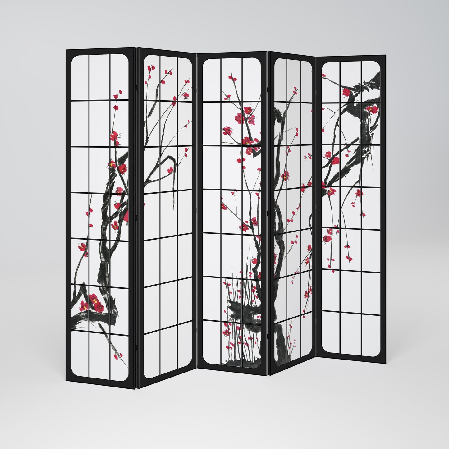 Dekorativ rumsavdelare med 5 paneler, JAPANSKA BLOMSTER