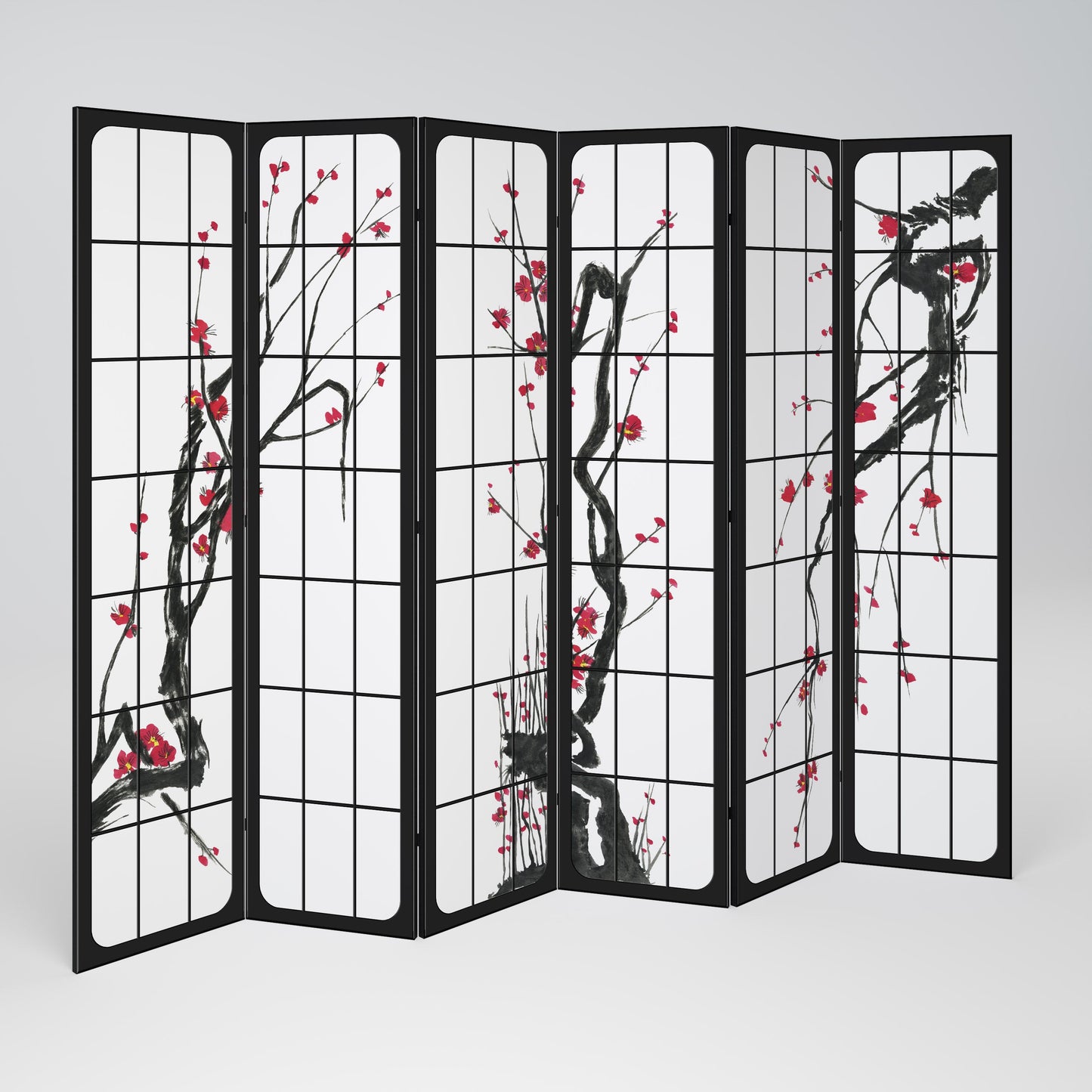 Dekorativ rumsavdelare med 6 paneler, JAPANSKA BLOMSTER