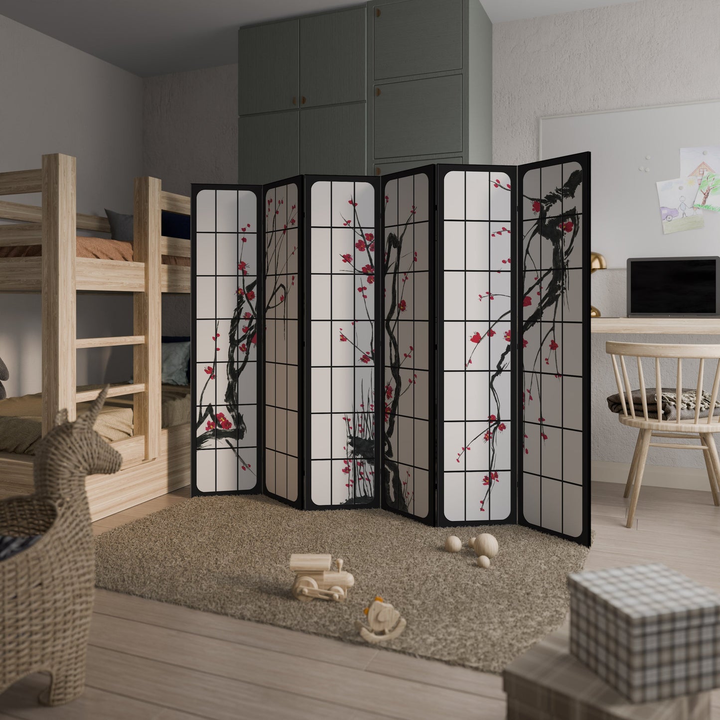 Dekorativ rumsavdelare med 6 paneler, JAPANSKA BLOMSTER