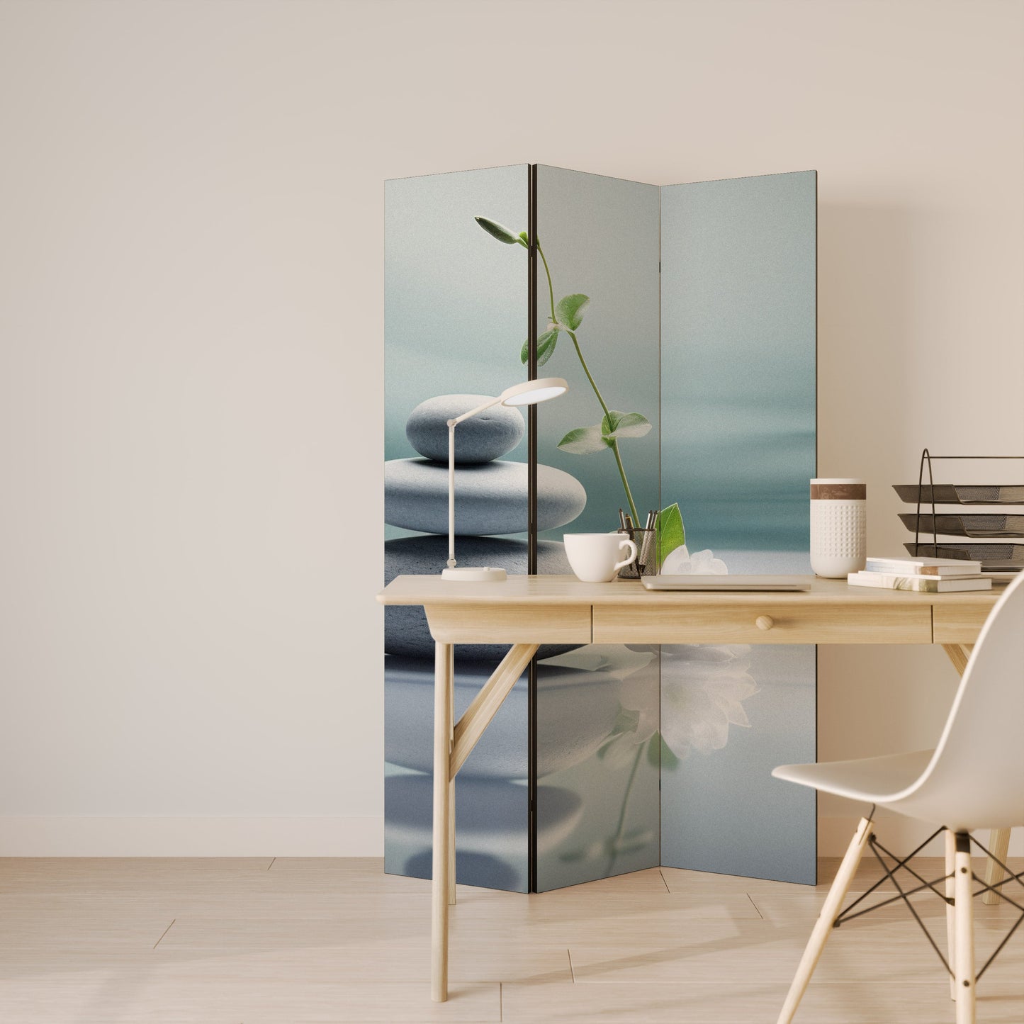 TRANQUIL STONE BALANCE Dekorativ rumsavdelare med 3 paneler