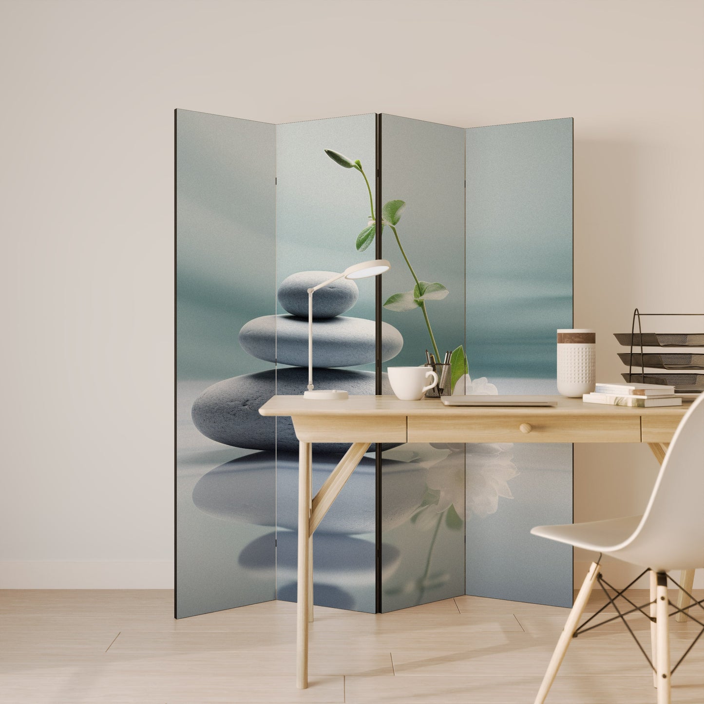 TRANQUIL STONE BALANCE Dekorativ rumsavdelare med 4 paneler