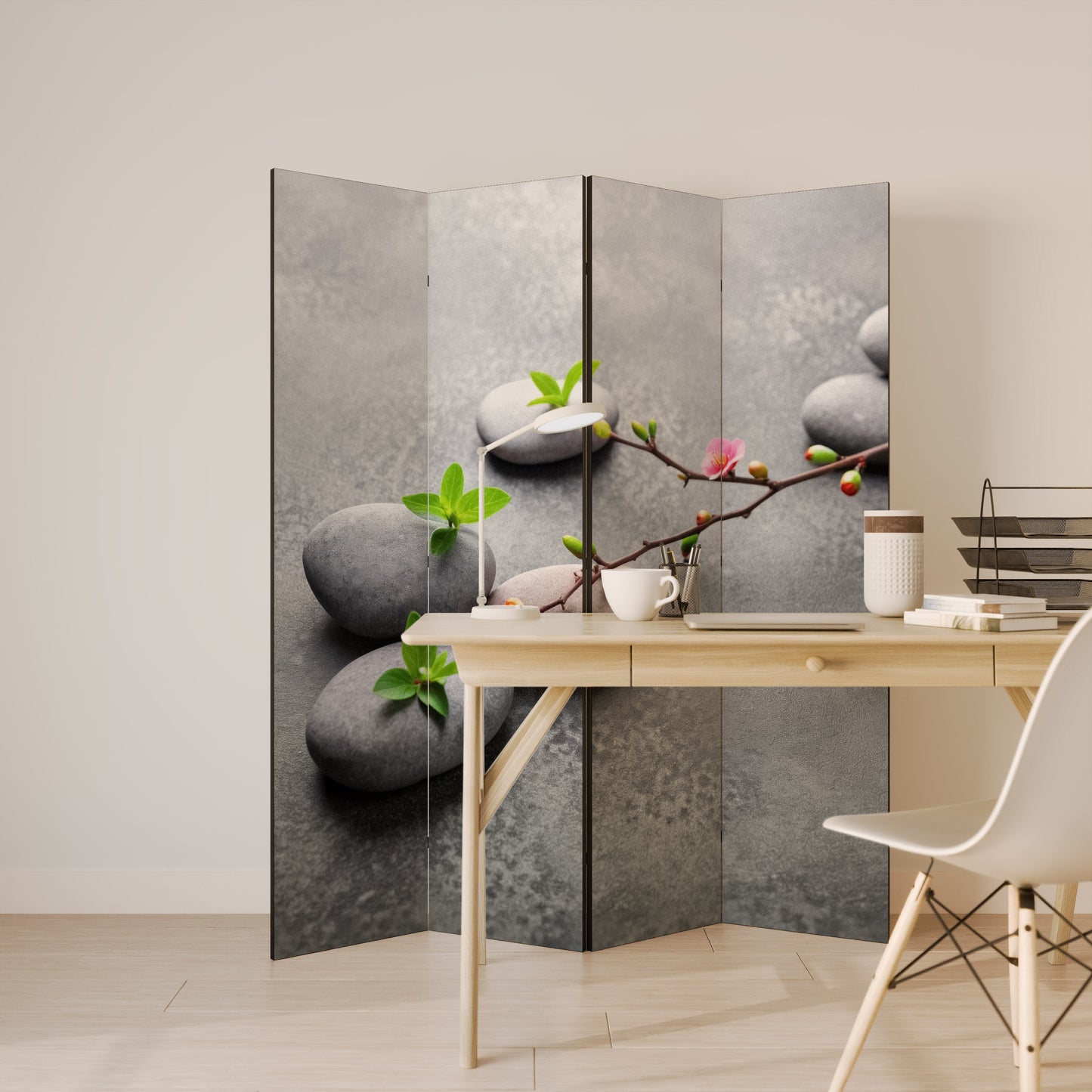 STENAR OCH BLOMMOR Dekorativ rumsavdelare med 4 paneler