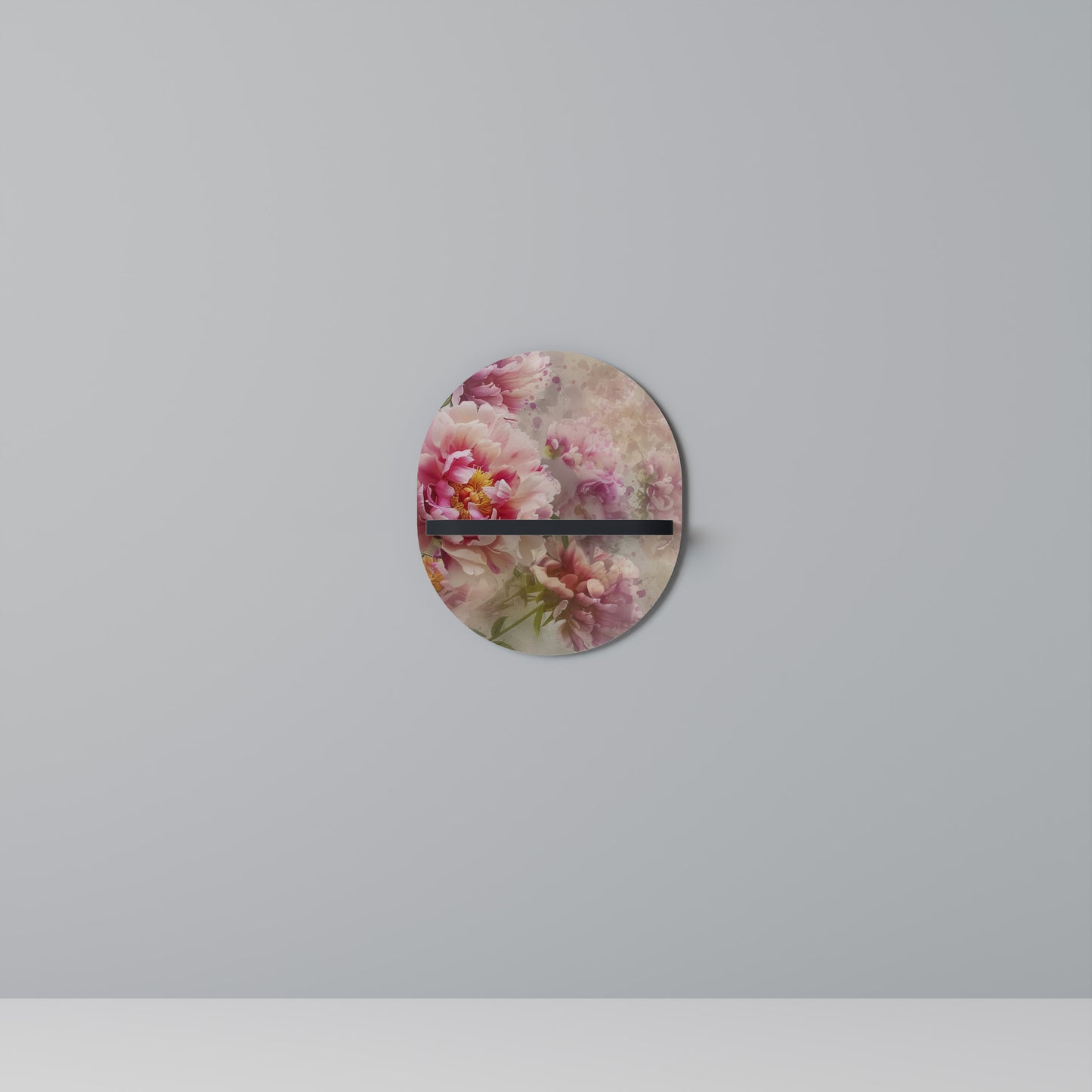 PEONY WHISPER Oval Art Shelf In Black Finish