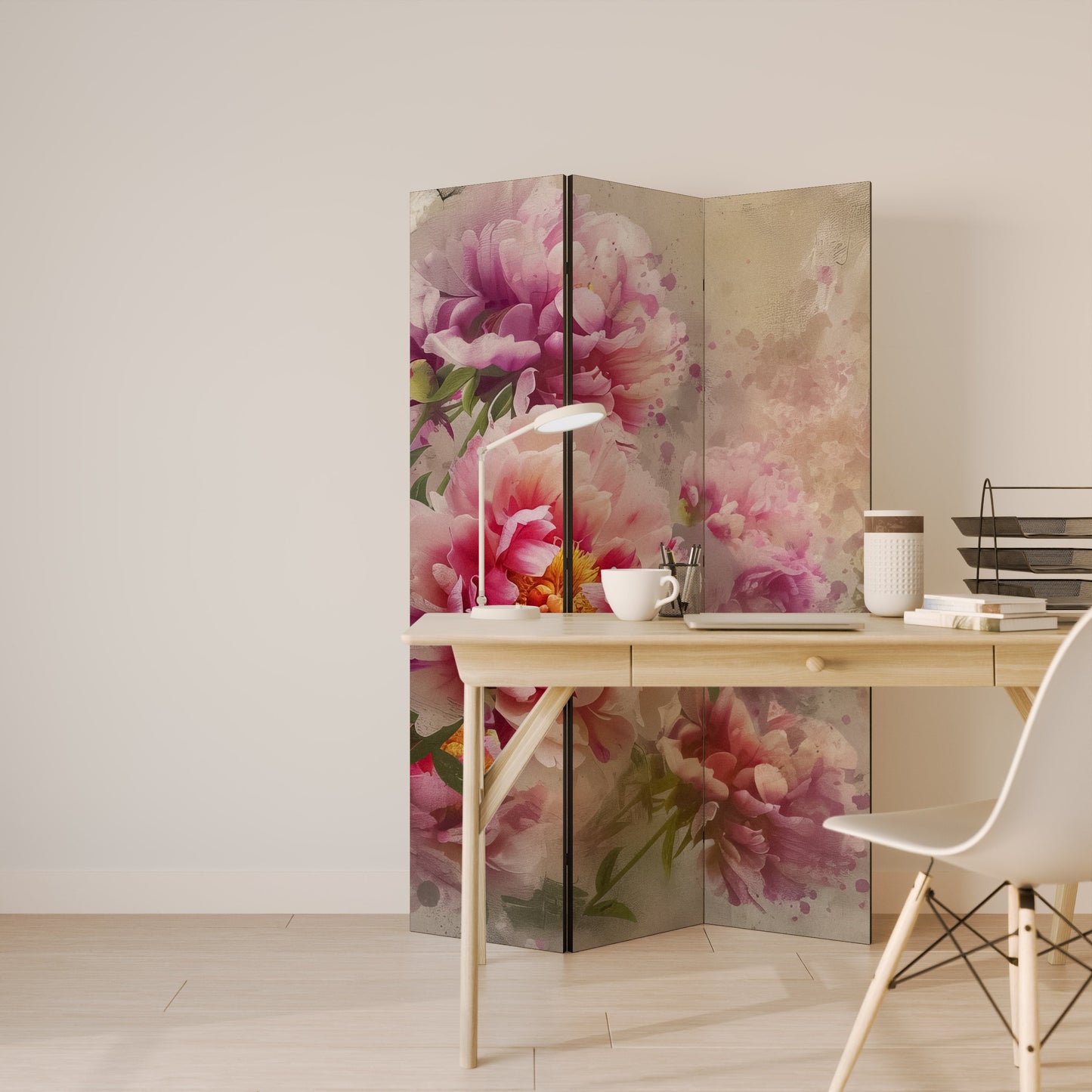 Dekorativ rumsavdelare med 3 paneler PEONY WHISPER