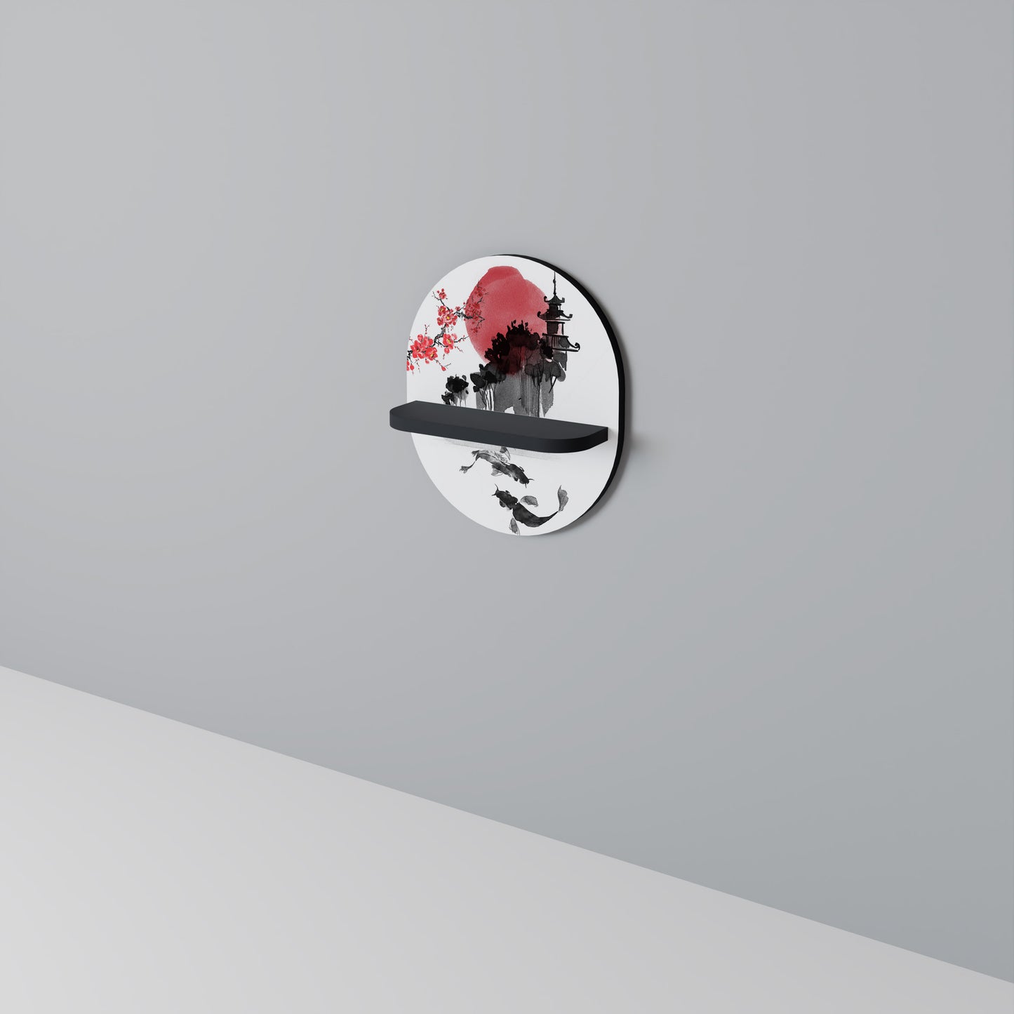 CHERRY SHADOWS Oval konsthylla i svart finish