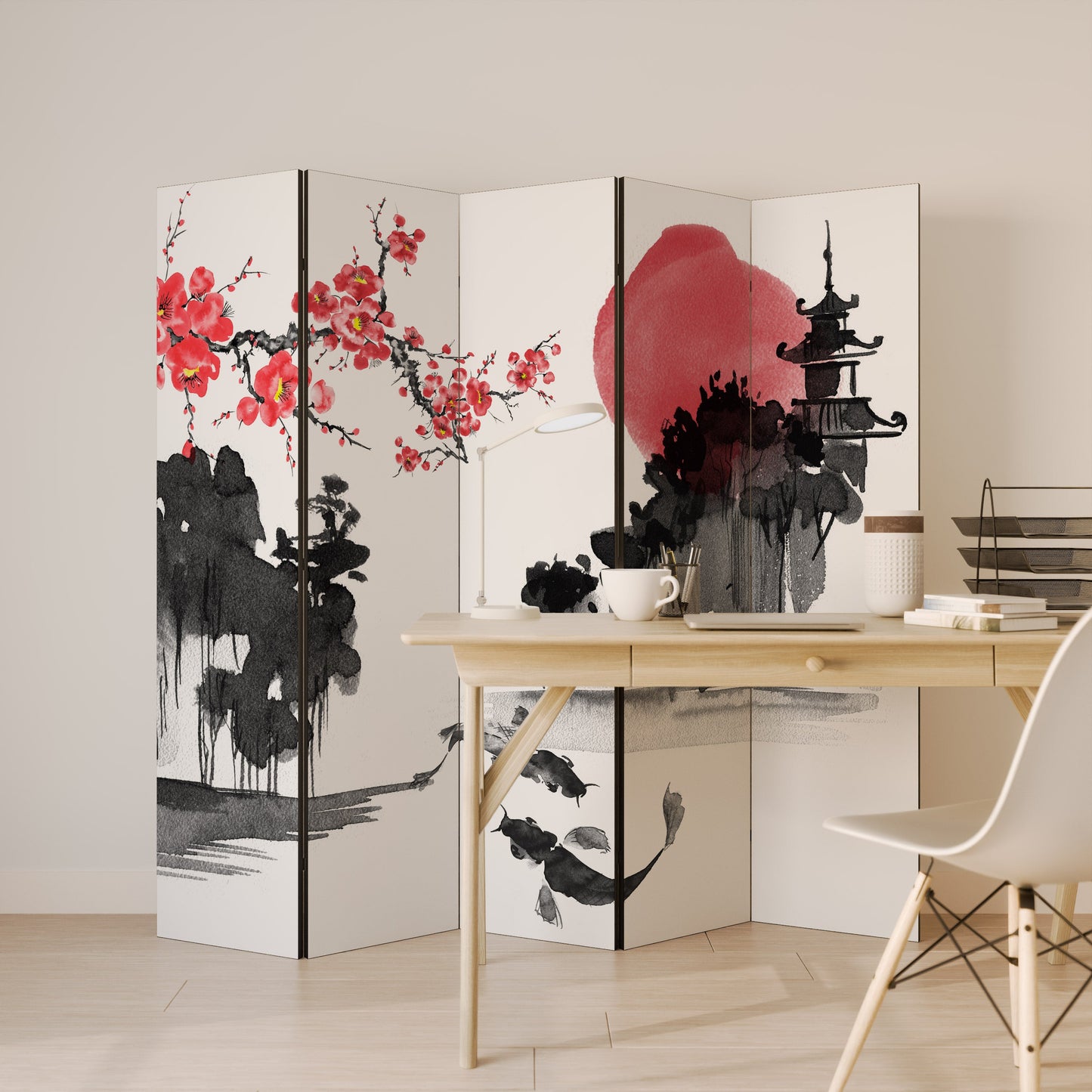 CHERRY SHADOWS Decorative 5-Panel Room Divider
