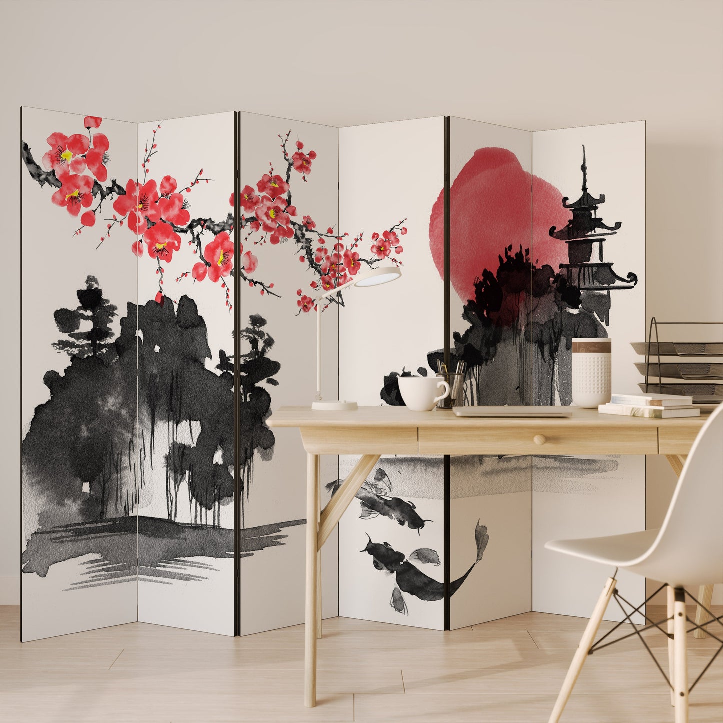 Dekorativ rumsavdelare med 6 paneler i CHERRY SHADOWS