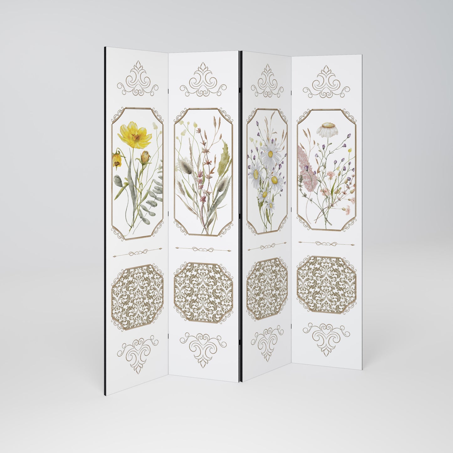ELEGANT BOTANICAL TAPESTRY Decorative 4-Panel Room Divider