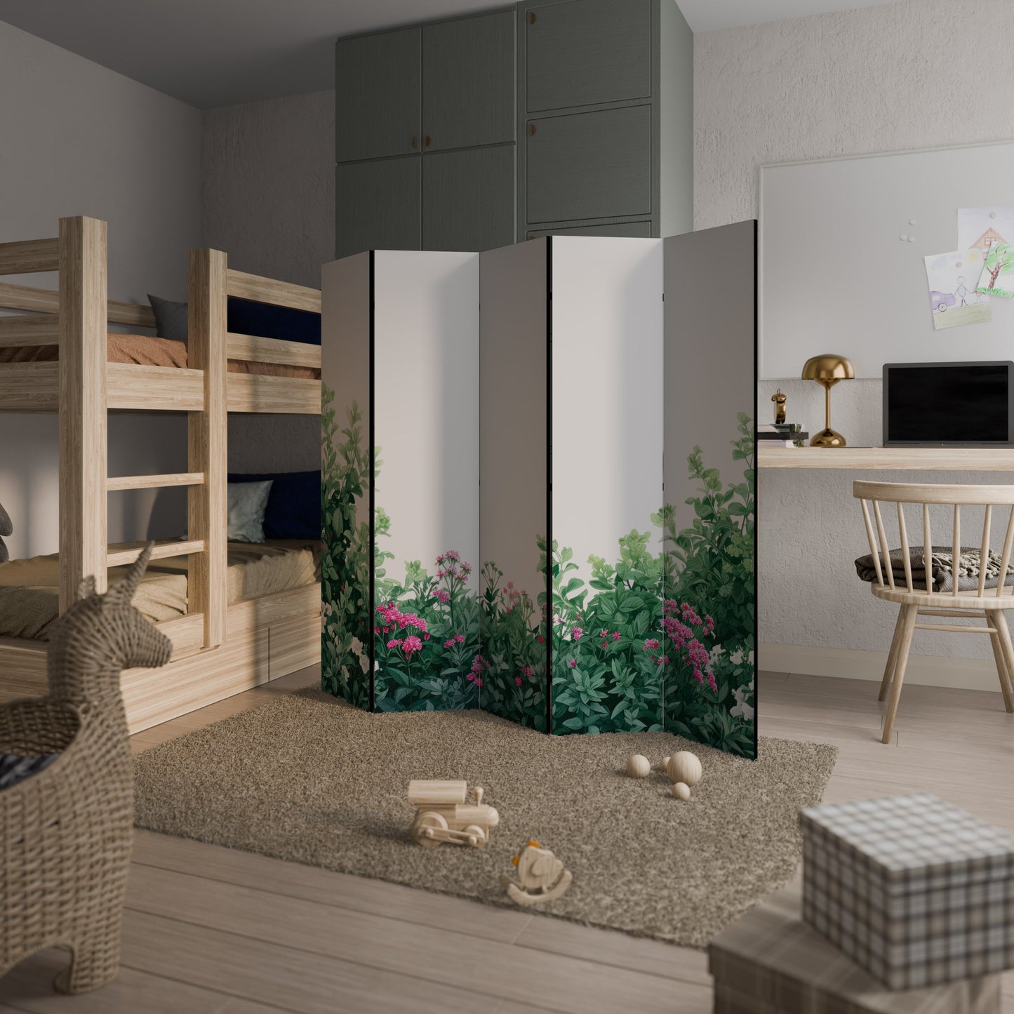 Dekorativ rumsavdelare med 5 paneler, FLORAL SERENITY BARRIER