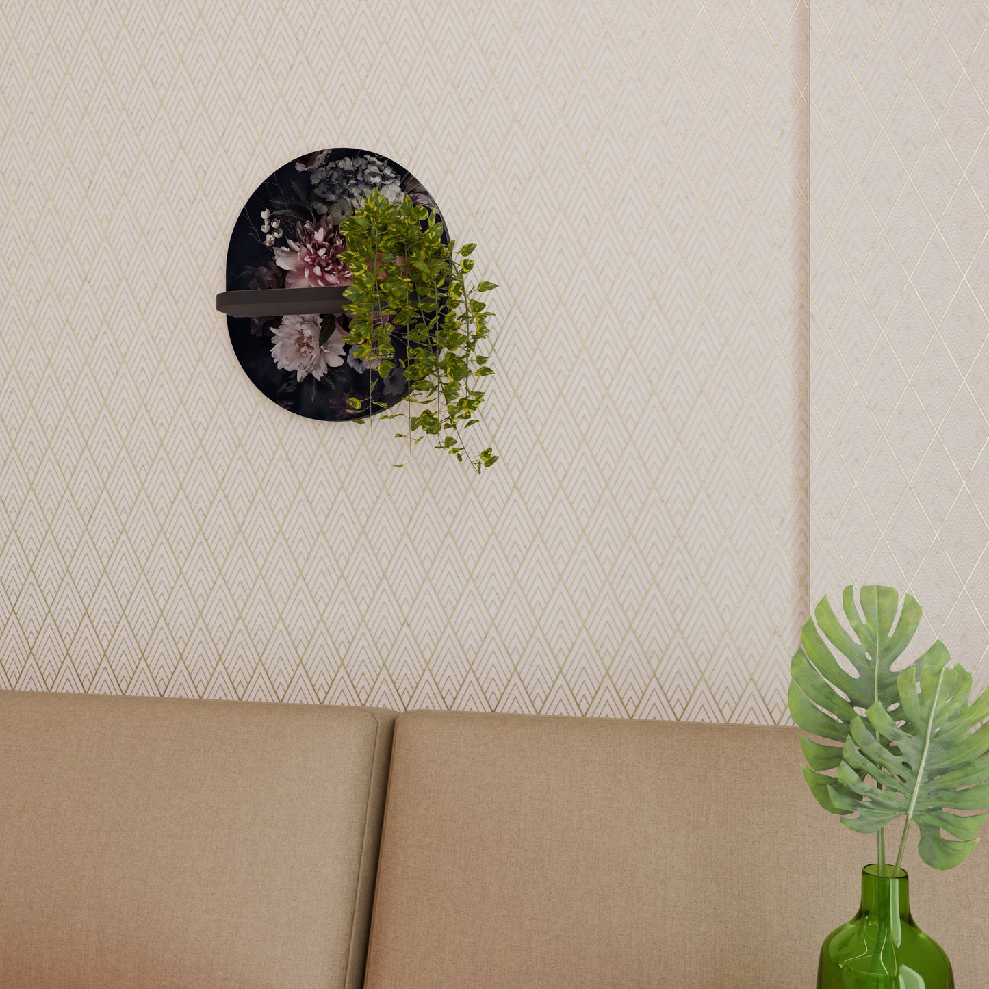 PURE BLOSSOM Oval konsthylla i svart finish
