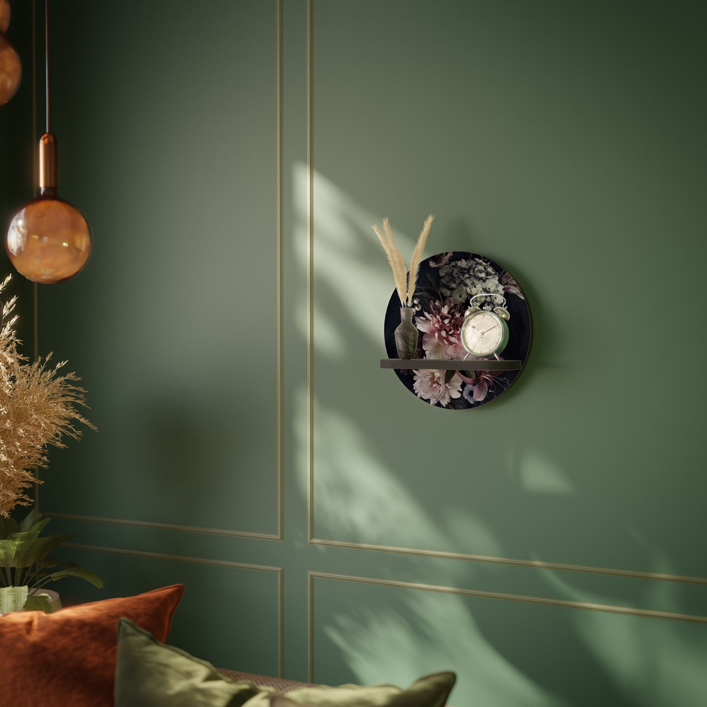 PURE BLOSSOM rund konsthylla i svart finish