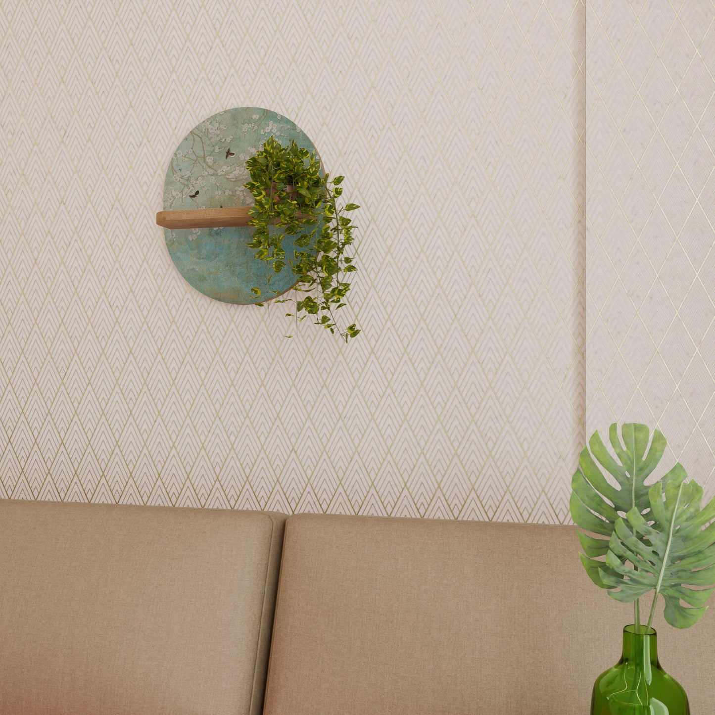 BLOOMING CHARM Oval konsthylla i ekeffekt