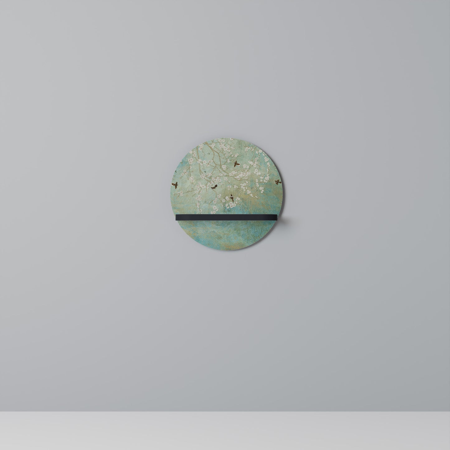 BLOMMANDE CHARM Rund konsthylla i svart finish