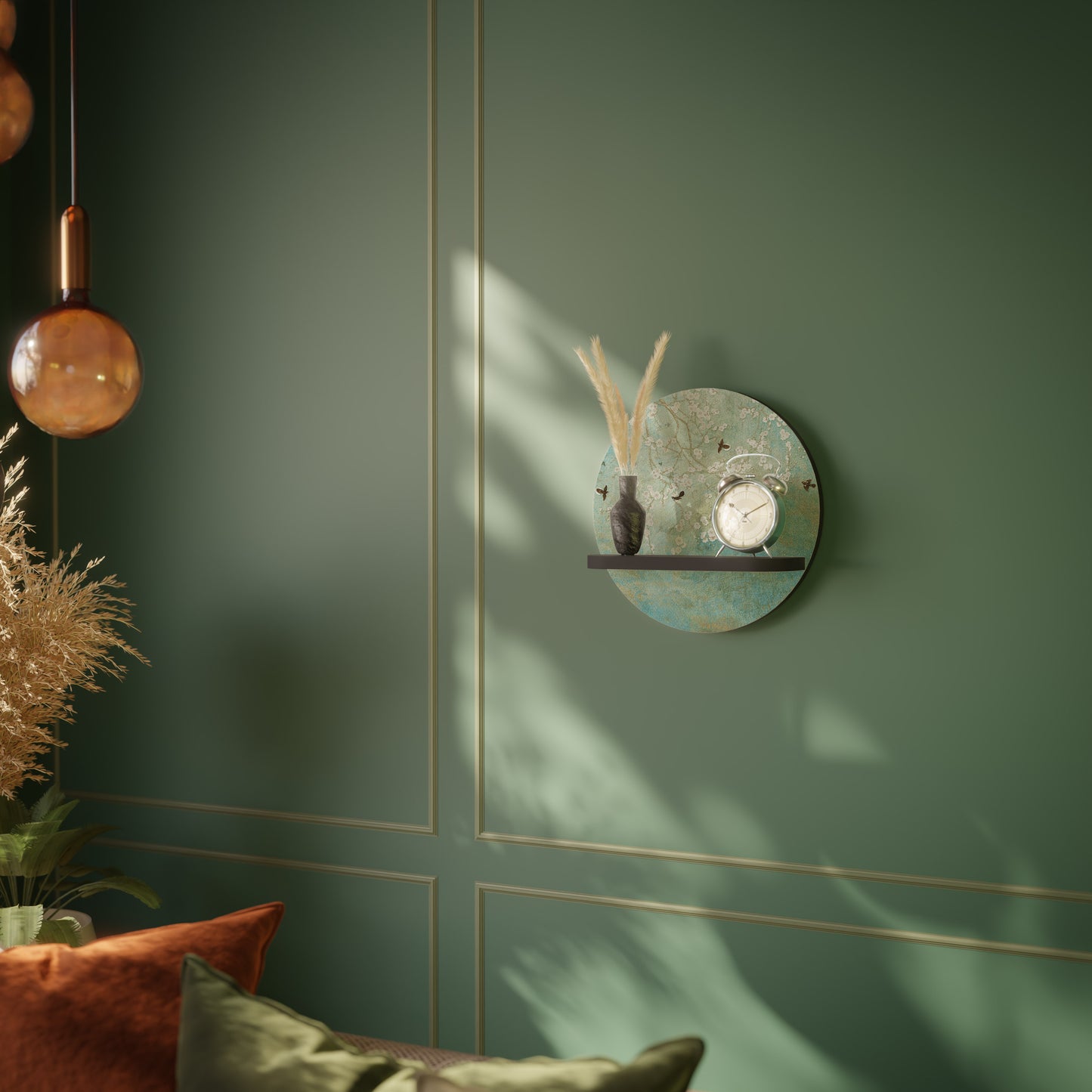 BLOMMANDE CHARM Rund konsthylla i svart finish