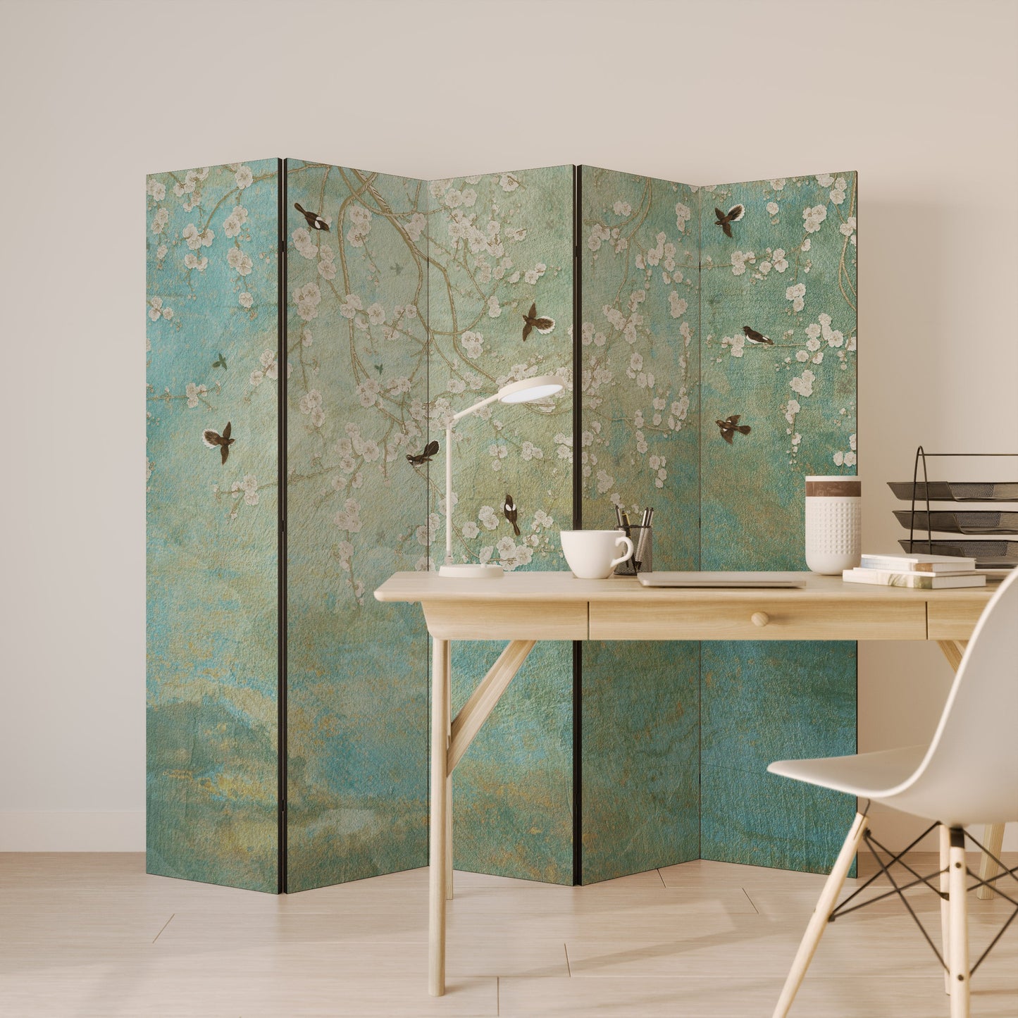 BLOOMING CHARM Dekorativ rumsavdelare med 5 paneler