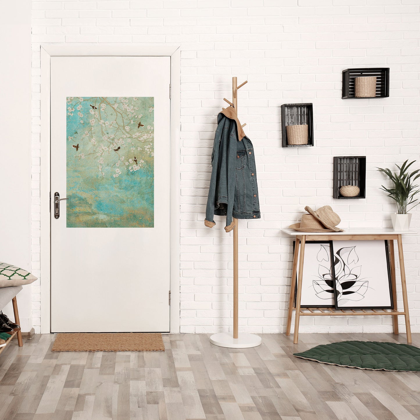 BLOOMING CHARM vertikal poster med självhäftande text