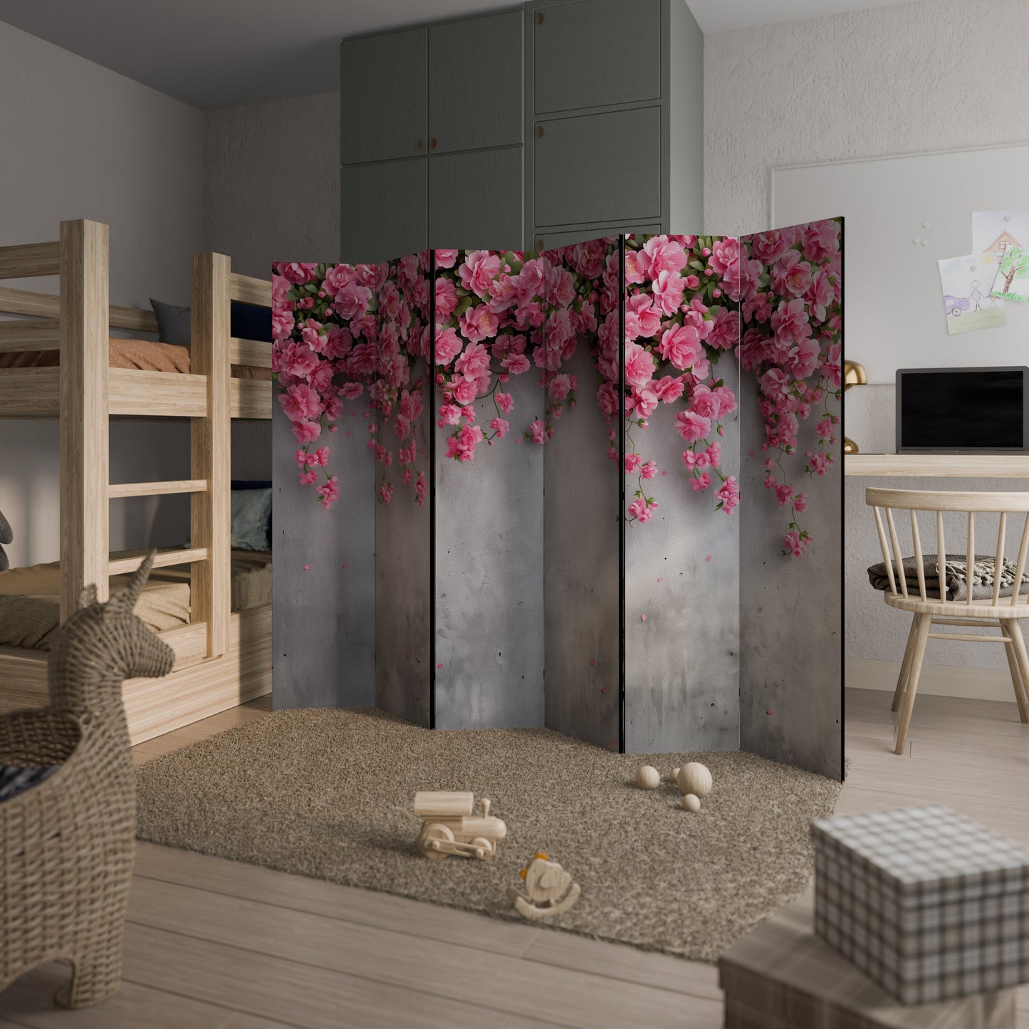 Dekorativ rumsavdelare med 6 paneler SERENE FLOWER FOLD