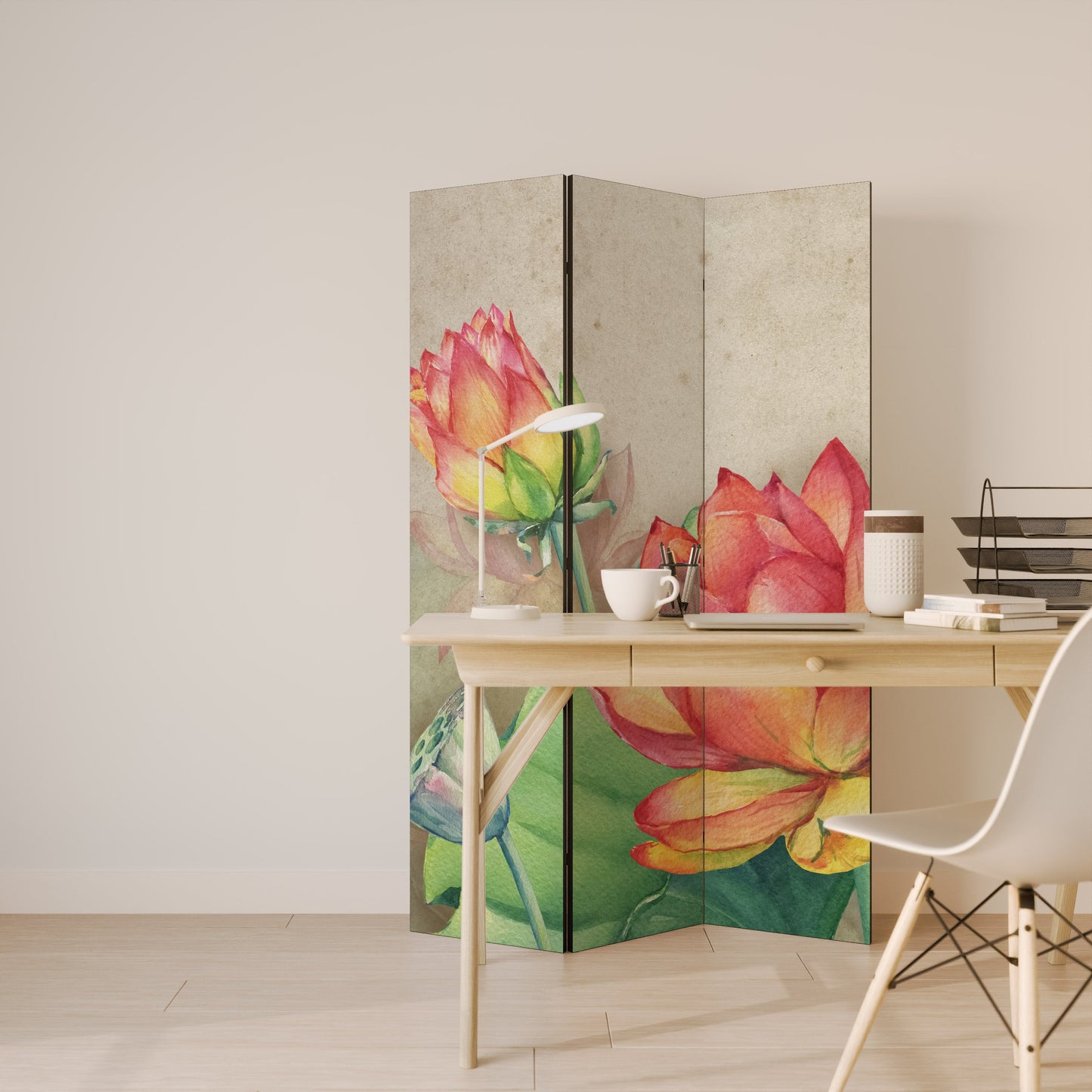 VISKANDE LOTUSBLOMSTER Dekorativ rumsavdelare med 3 paneler