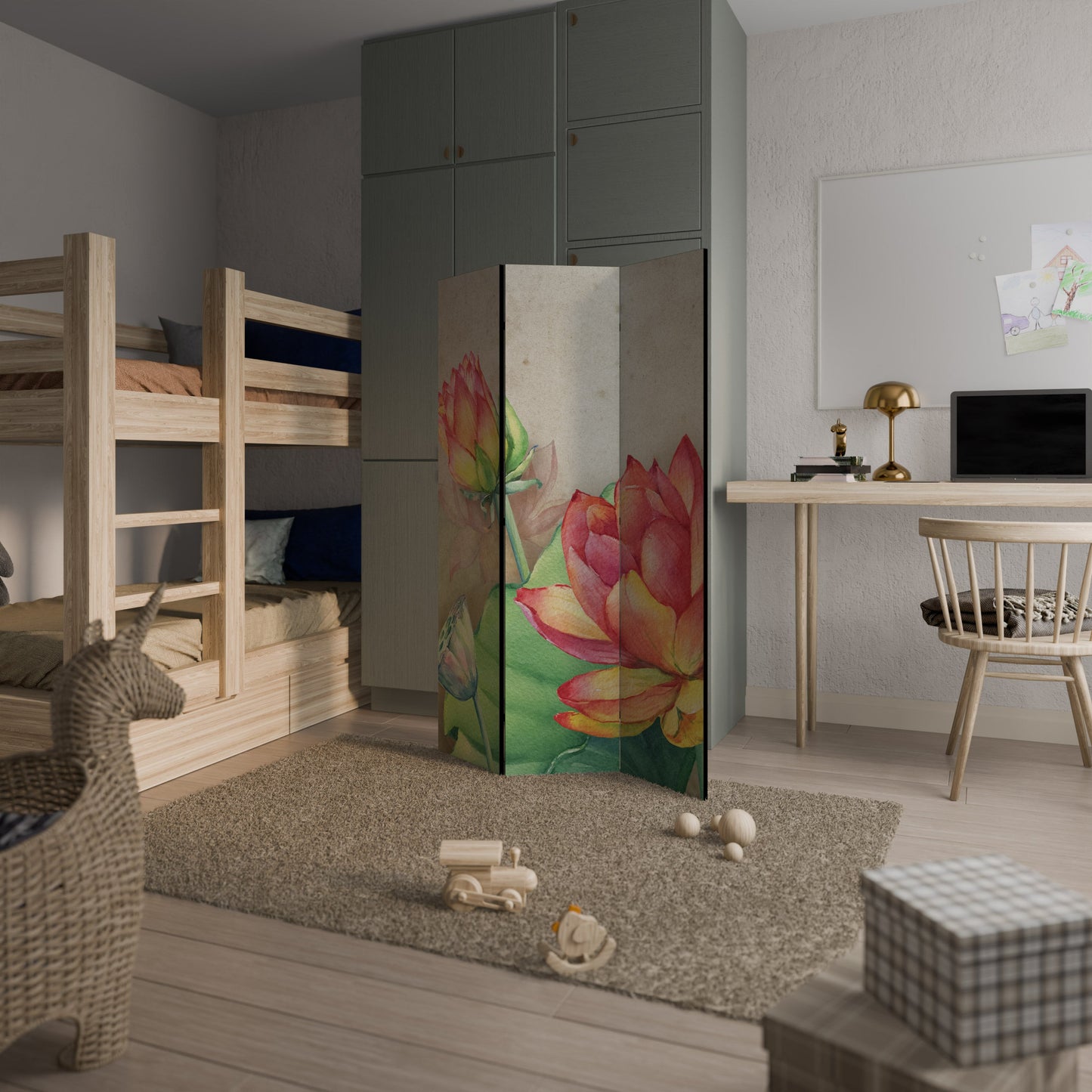 VISKANDE LOTUSBLOMSTER Dekorativ rumsavdelare med 3 paneler