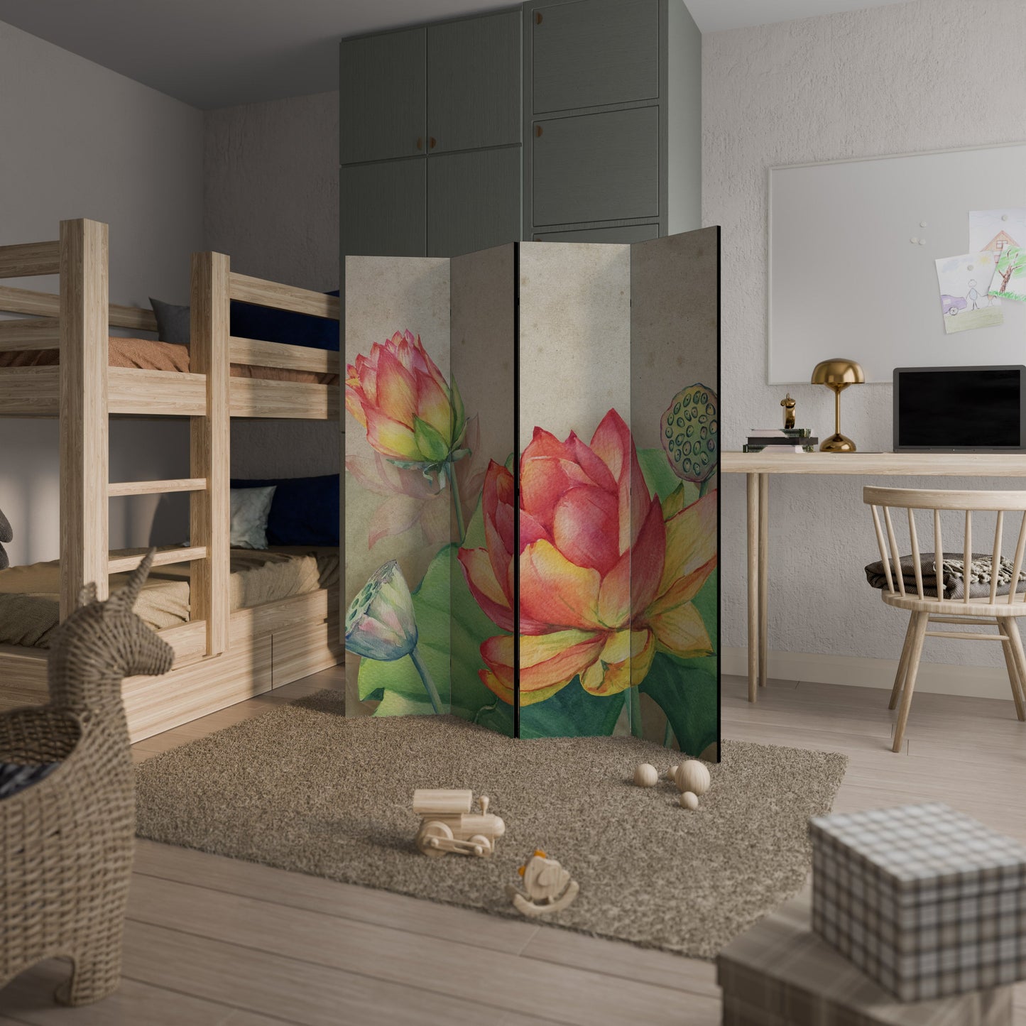 VISKANDE LOTUSBLOMSTER Dekorativ rumsavdelare med 4 paneler