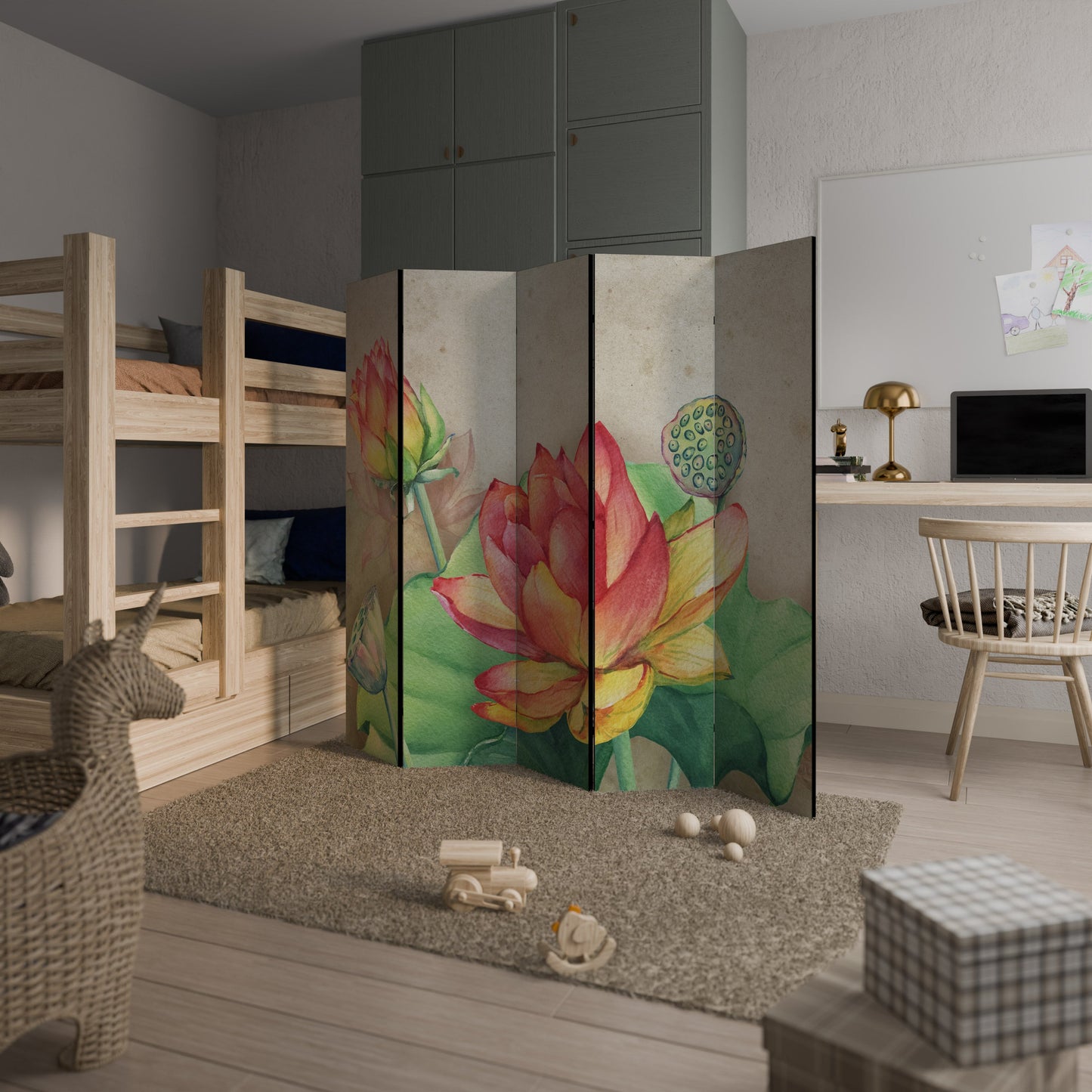 VISKANDE LOTUSBLOMSTER Dekorativ rumsavdelare med 5 paneler
