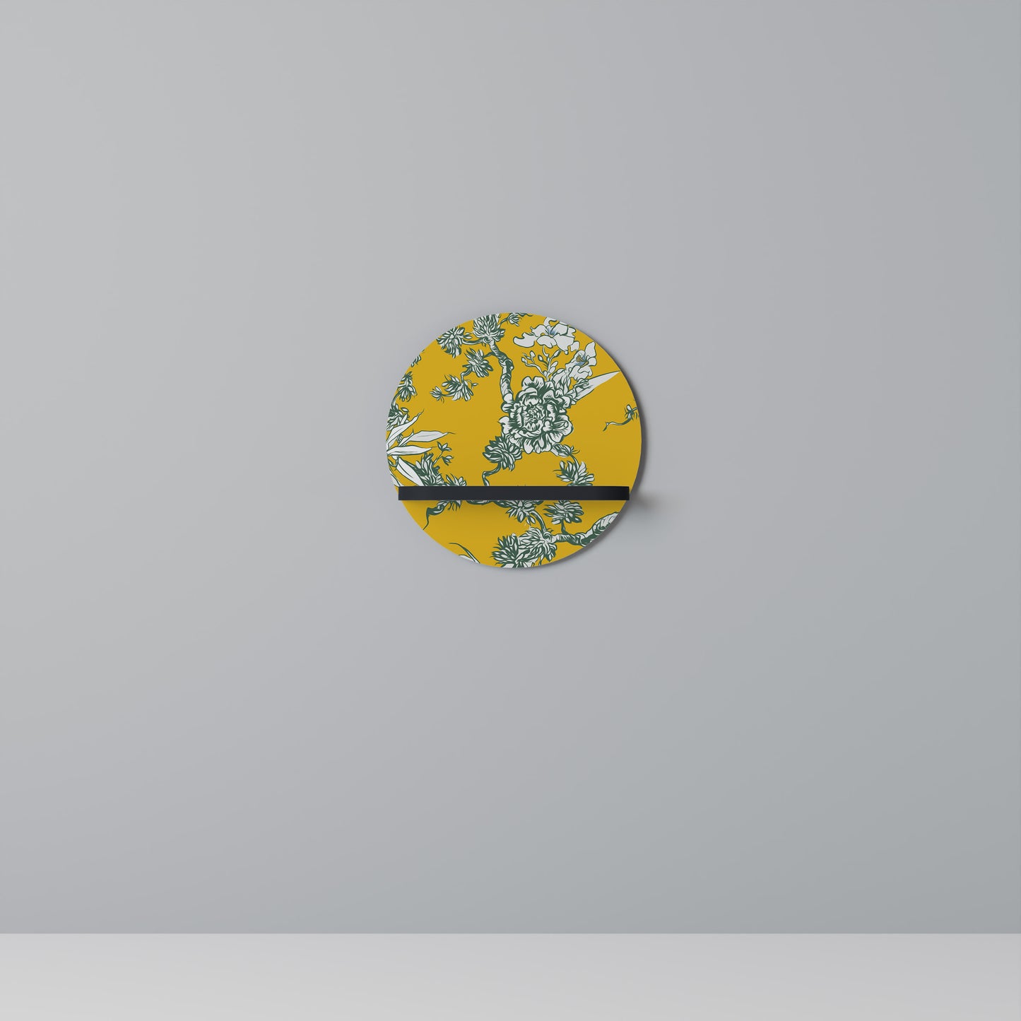 YELLOW CHINOISERIE Round Art Shelf In Black Finish