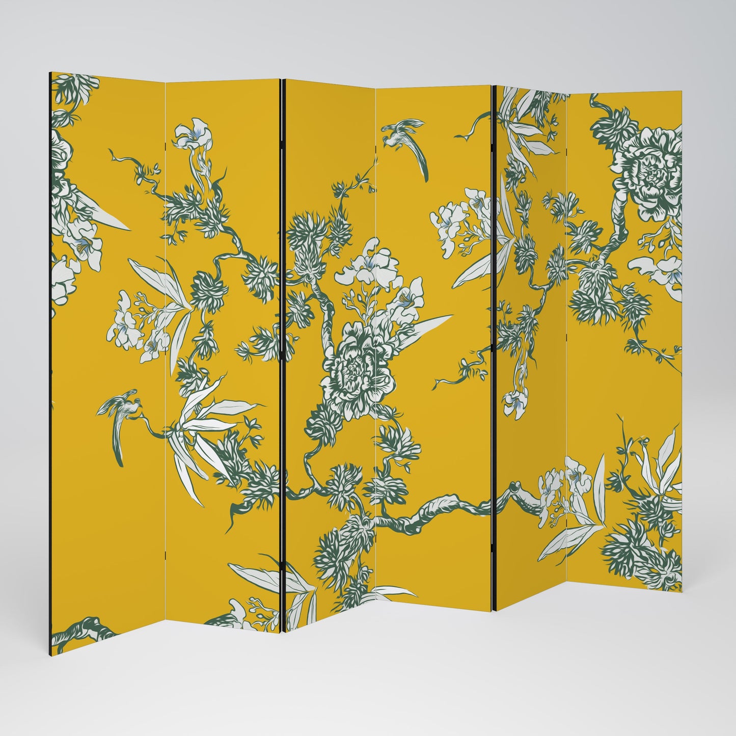 Dekorativ rumsavdelare med 6 paneler i gult CHINOISERIE-mönster