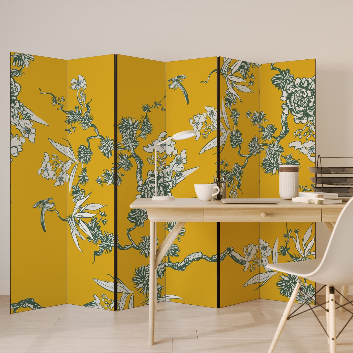 Dekorativ rumsavdelare med 6 paneler i gult CHINOISERIE-mönster