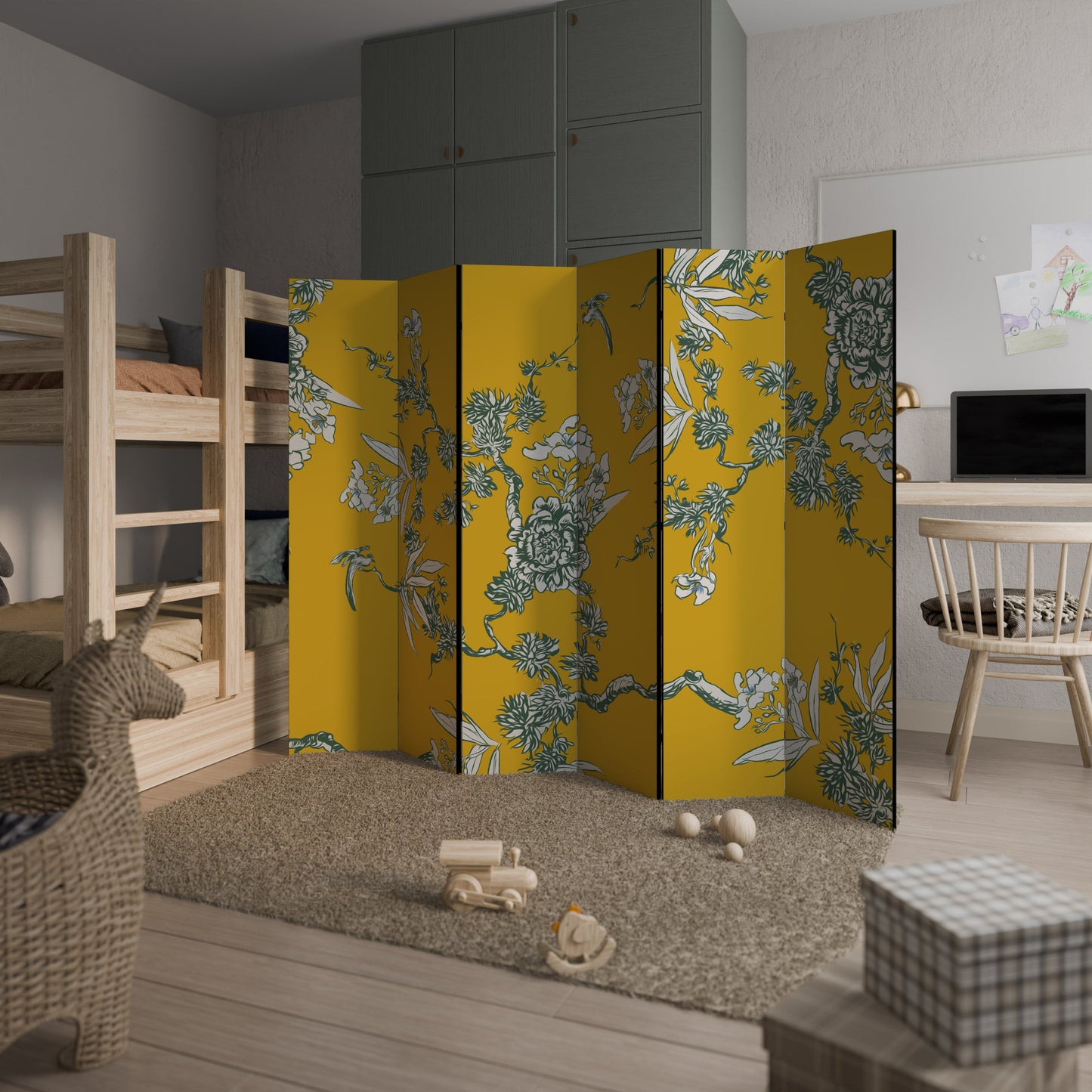 Dekorativ rumsavdelare med 6 paneler i gult CHINOISERIE-mönster
