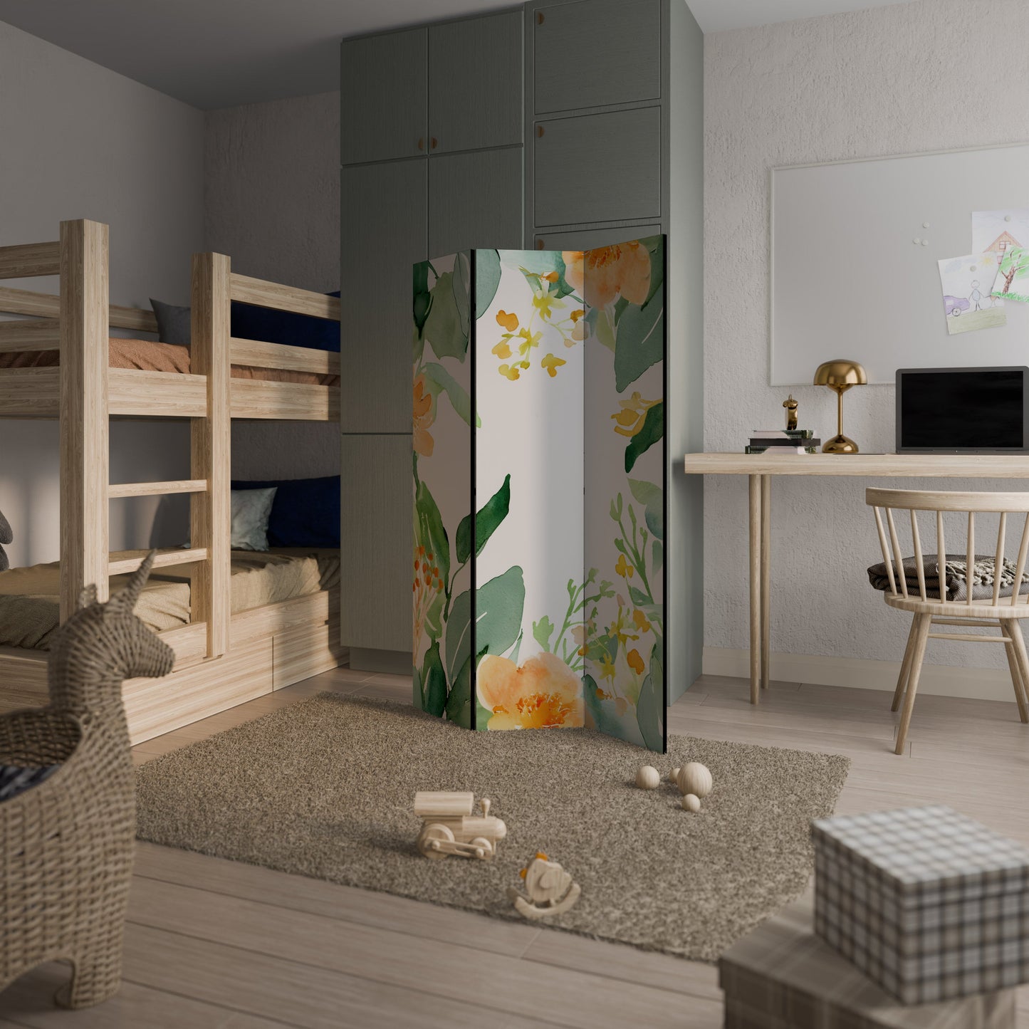 Dekorativ rumsavdelare med 3 paneler i FLORAL SERENITY SPLIT