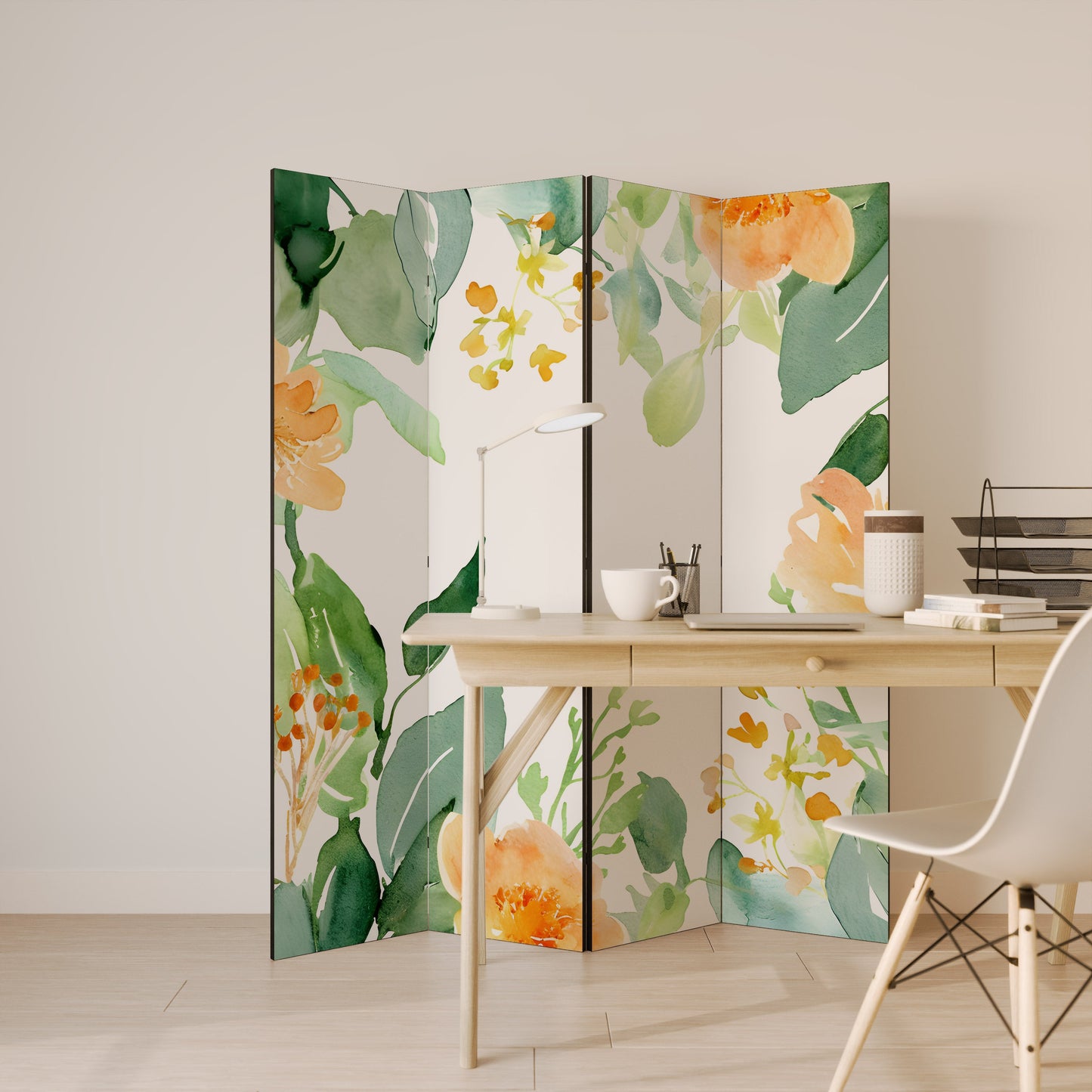 Dekorativ rumsavdelare med 4 paneler i FLORAL SERENITY SPLIT