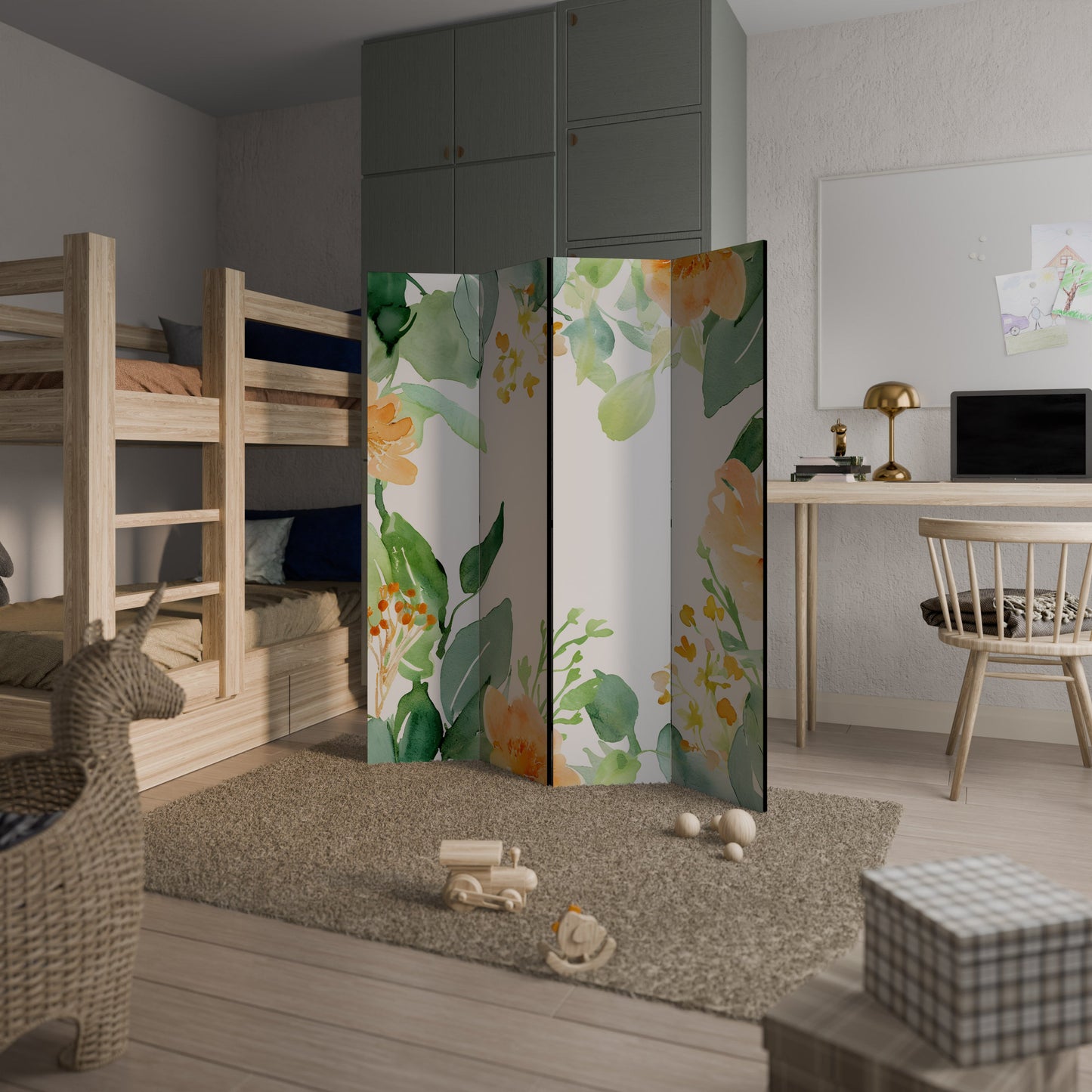 Dekorativ rumsavdelare med 4 paneler i FLORAL SERENITY SPLIT