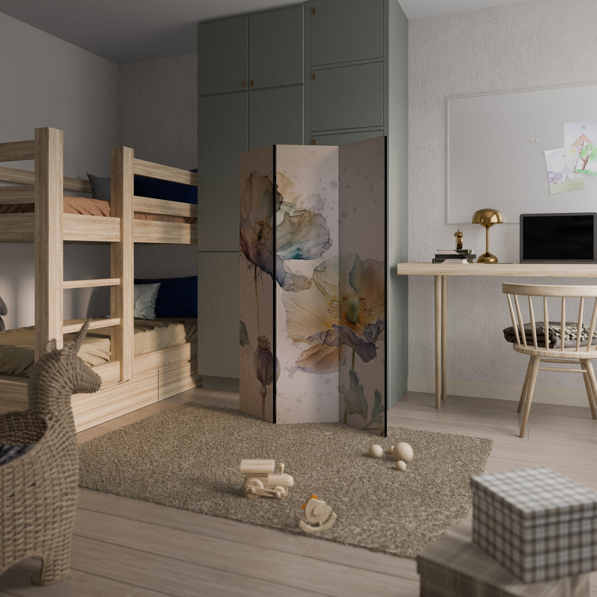 SOFTEN POPPY Dekorativ rumsavdelare – 3 paneler