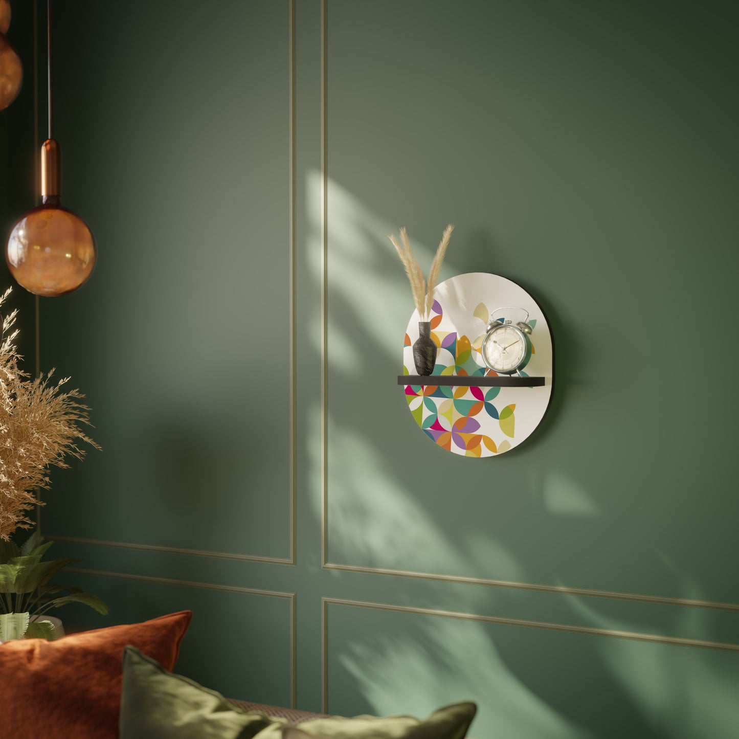 PIXEL BLOSSOM Oval Art Shelf In Black Finish