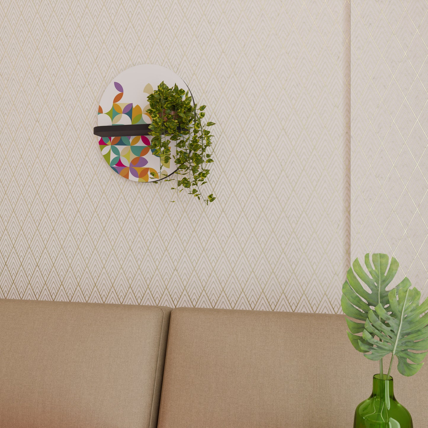PIXEL BLOSSOM Oval Art Shelf In Black Finish
