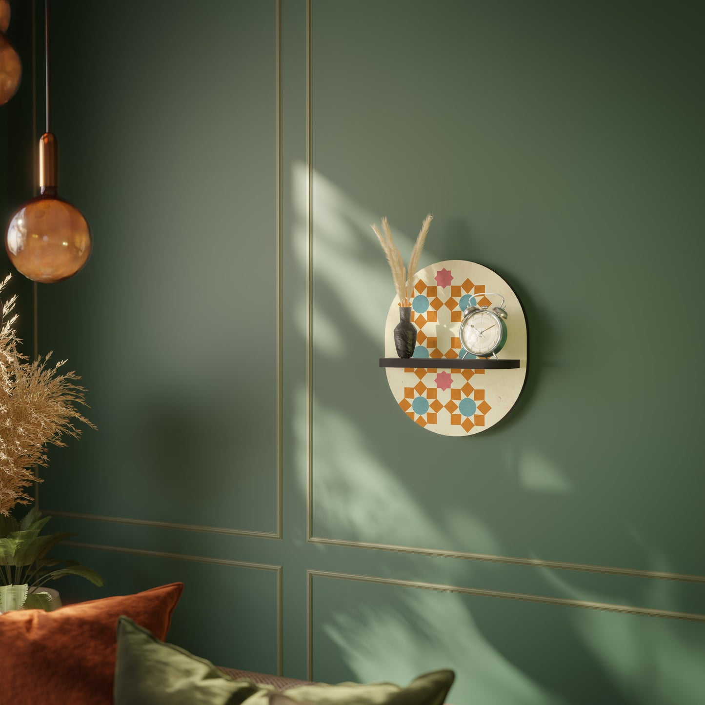 BLOMMAD DEKOR Oval konsthylla i svart finish