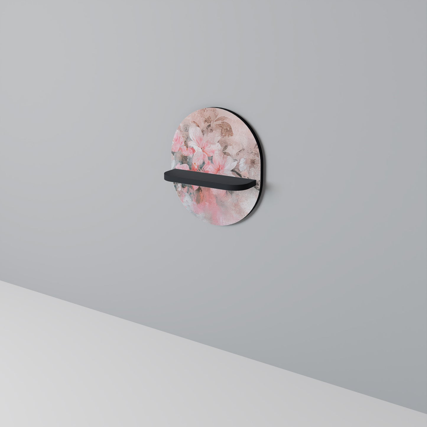 CHERRY BLOSSOM Oval Art Shelf In Black Finish