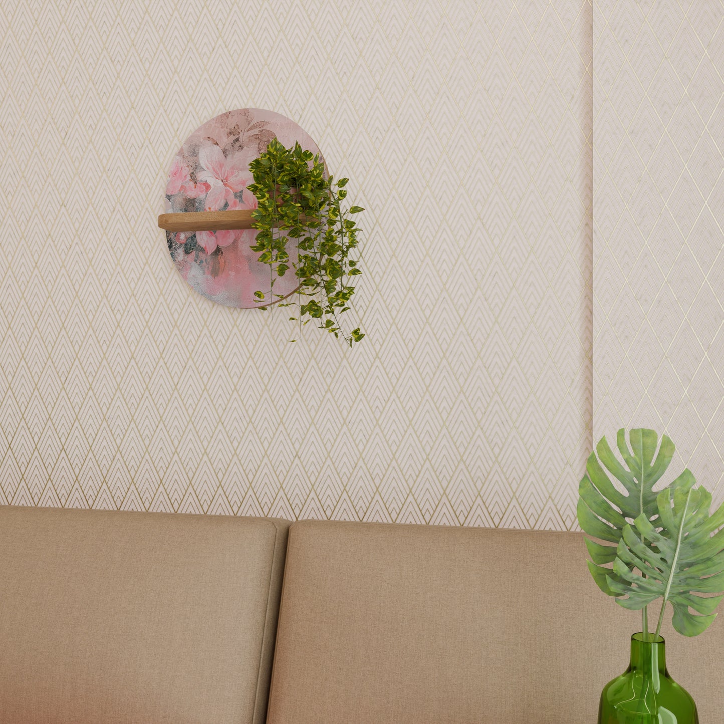 KÖRSBÄRSBLOMMA Oval konsthylla i ekeffekt