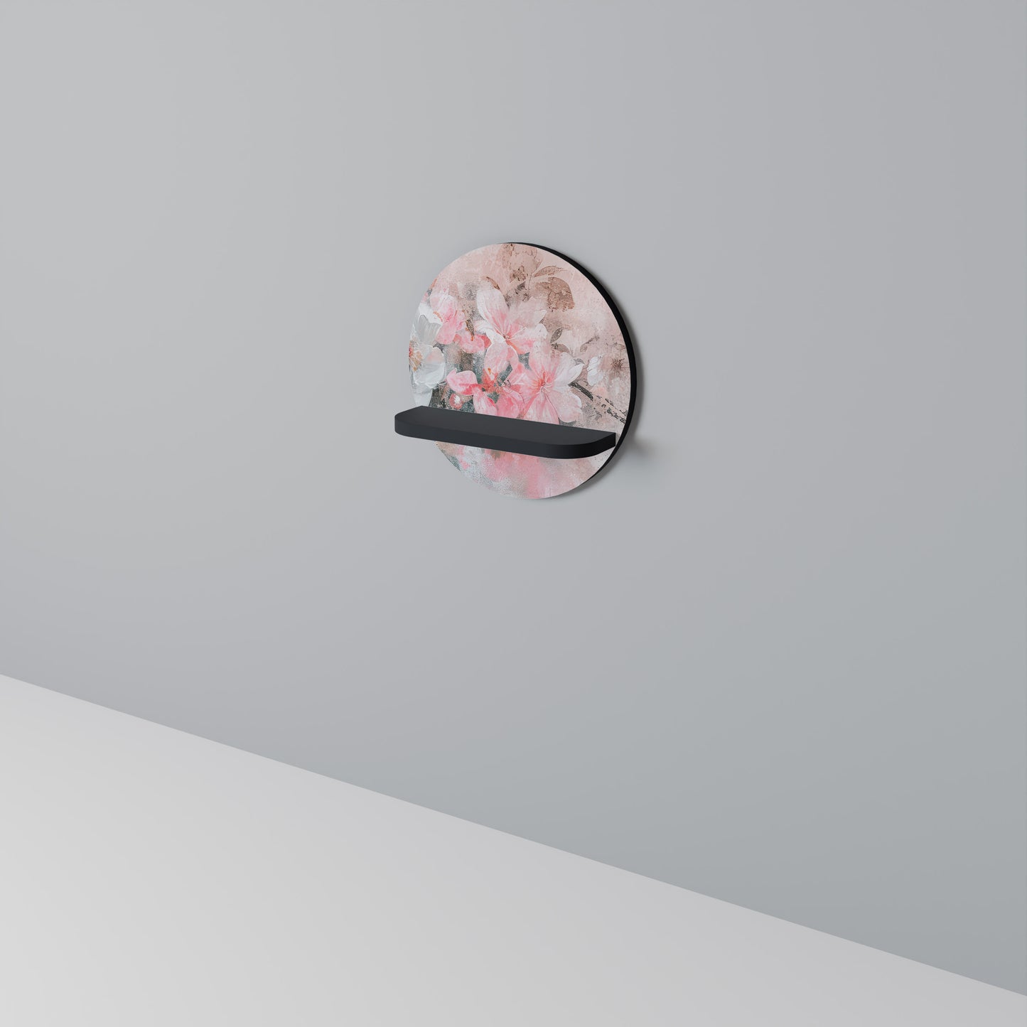 KÖRSBÄRSBLOMMAR Rund konsthylla i svart finish