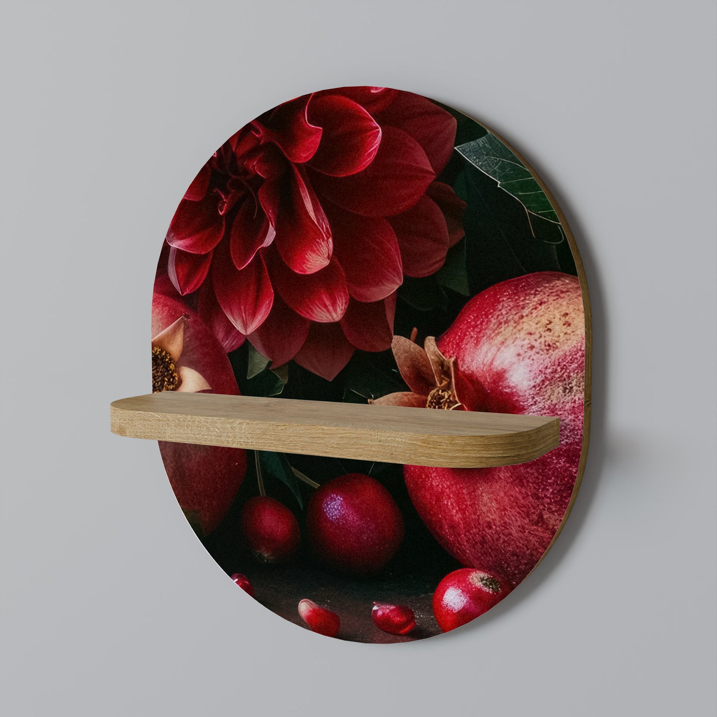 DAHLIAS OCH GRATÄNTEN Oval konsthylla i ekeffekt