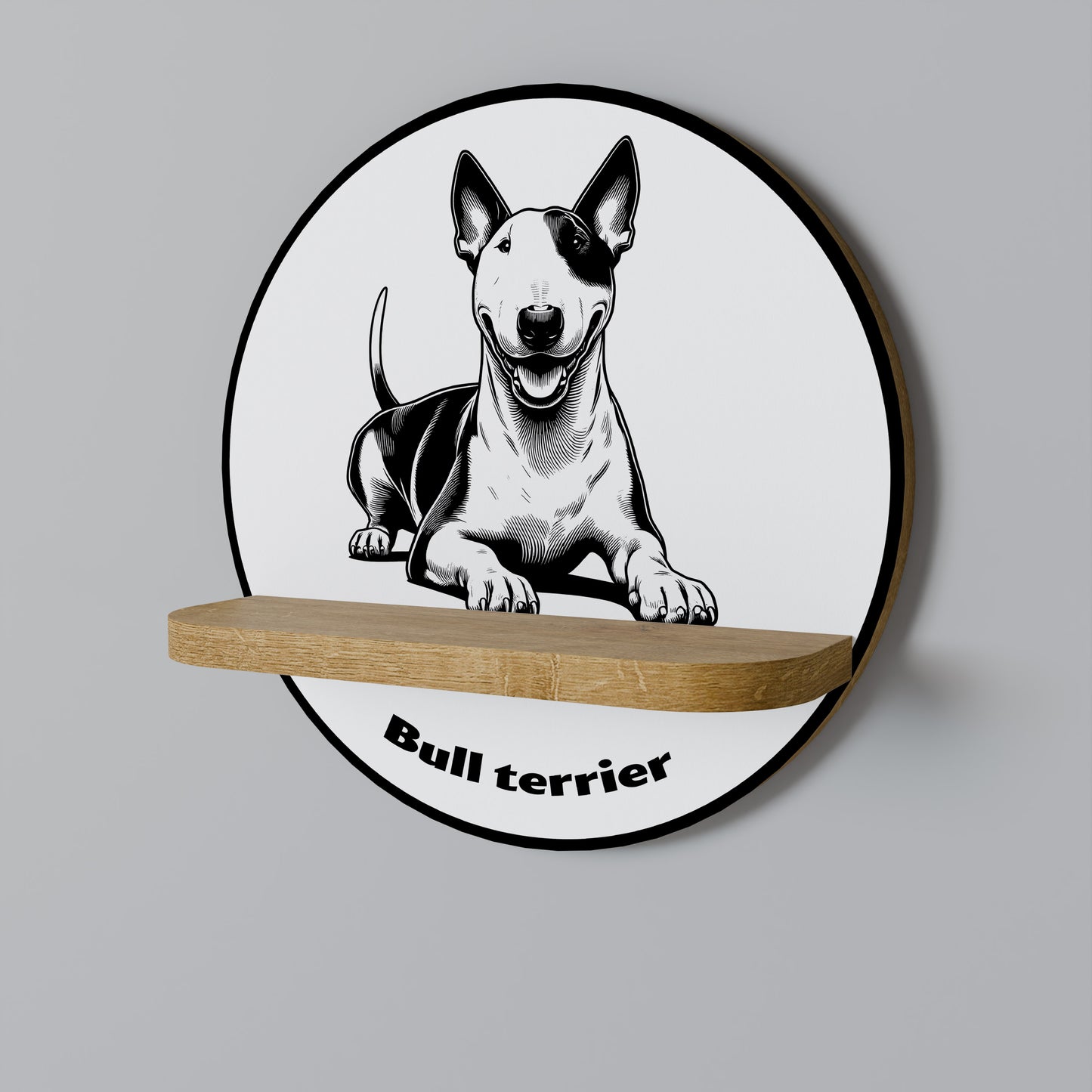 BULL TERRIER Rund Konsthylla I Ekeffekt