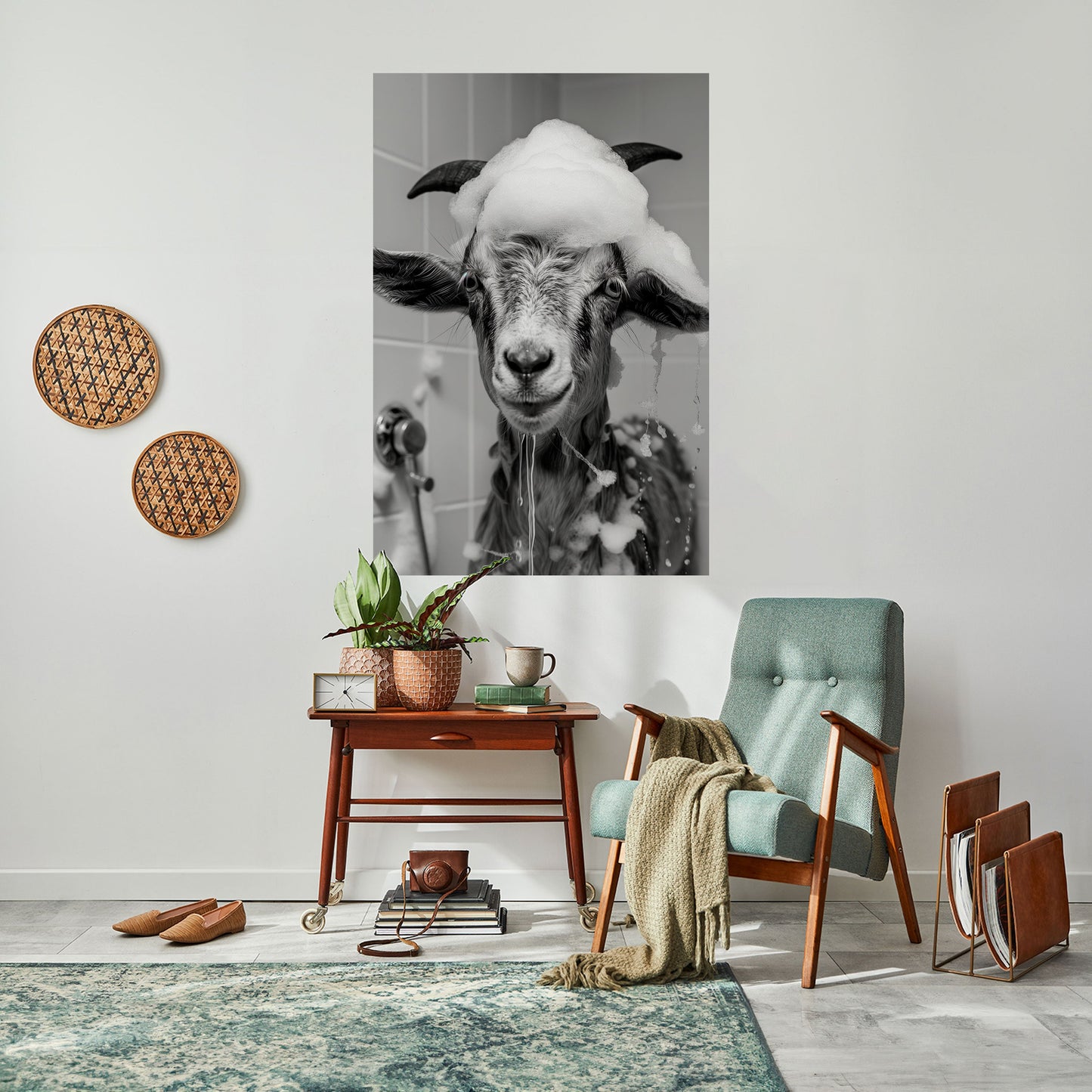 SOAPY GOAT GIGGLES Vertikal affisch med självhäftande text