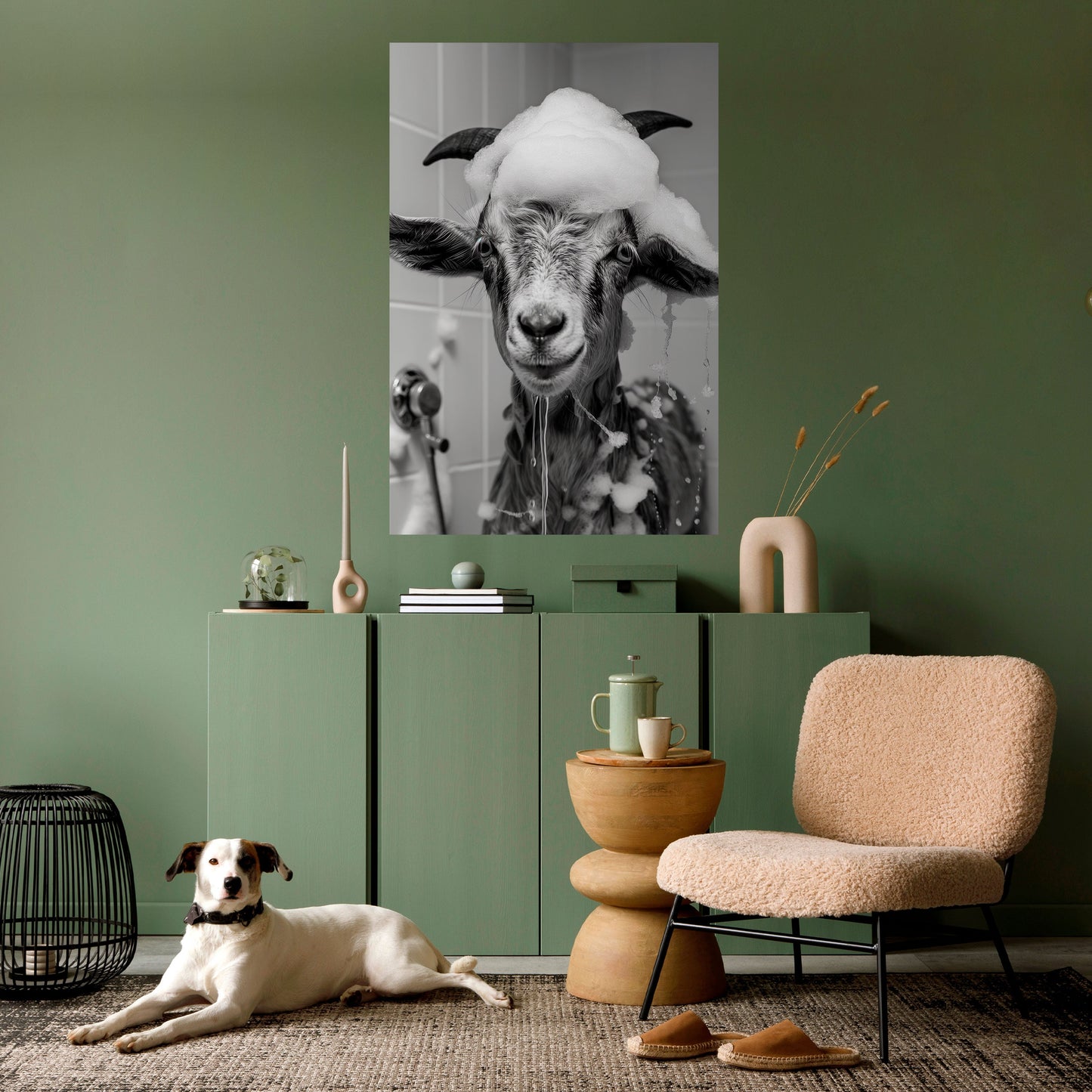 SOAPY GOAT GIGGLES Vertikal affisch med självhäftande text