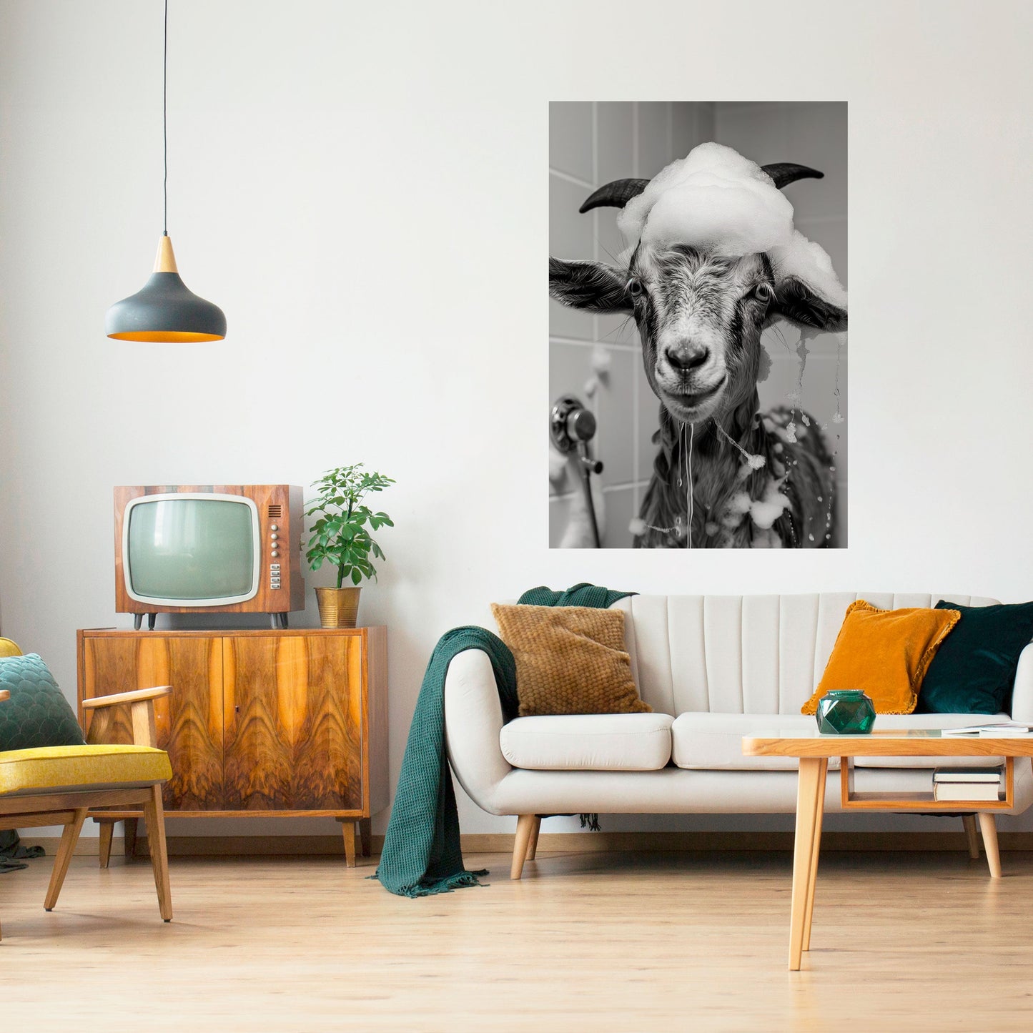 SOAPY GOAT GIGGLES Vertikal affisch med självhäftande text