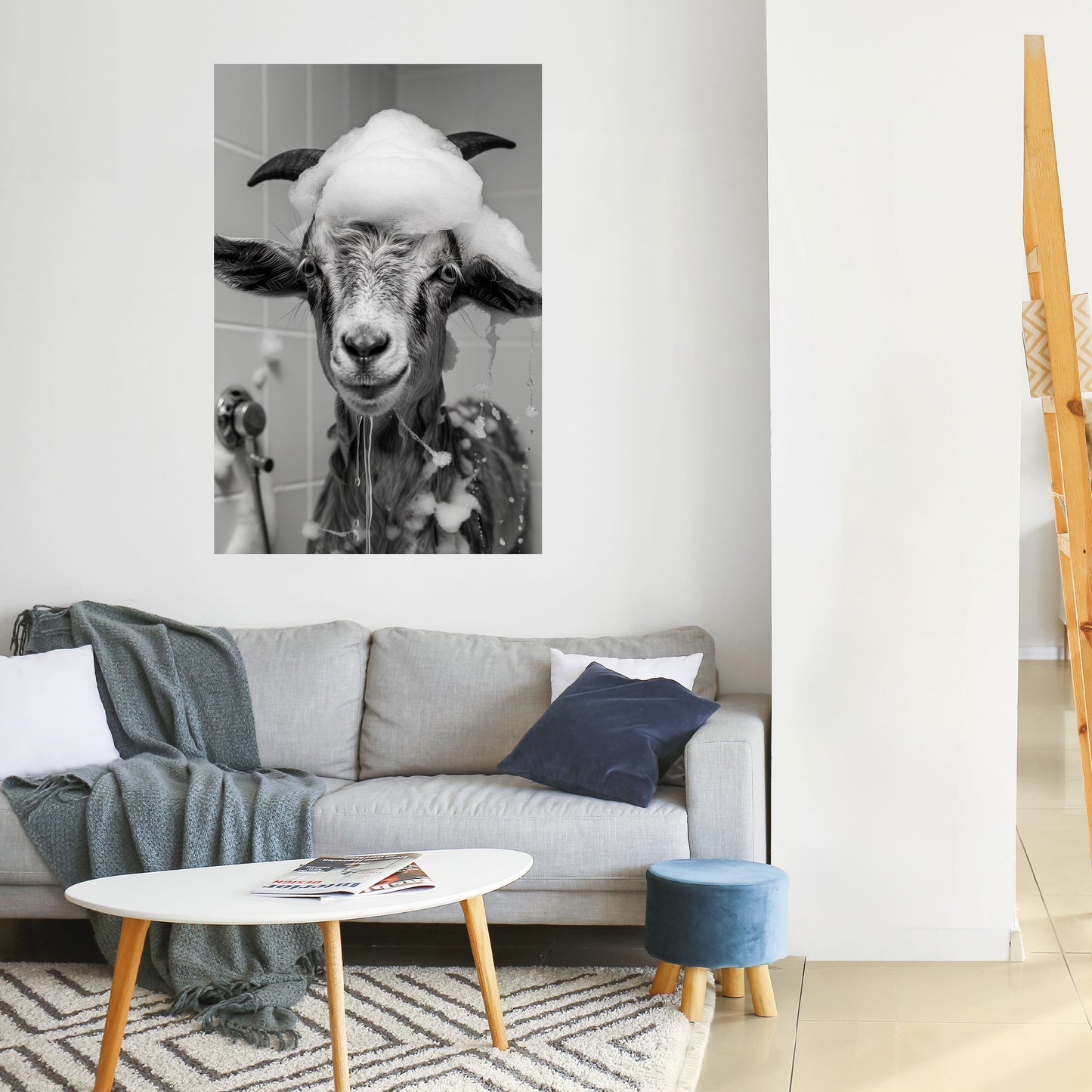 SOAPY GOAT GIGGLES Vertikal affisch med självhäftande text