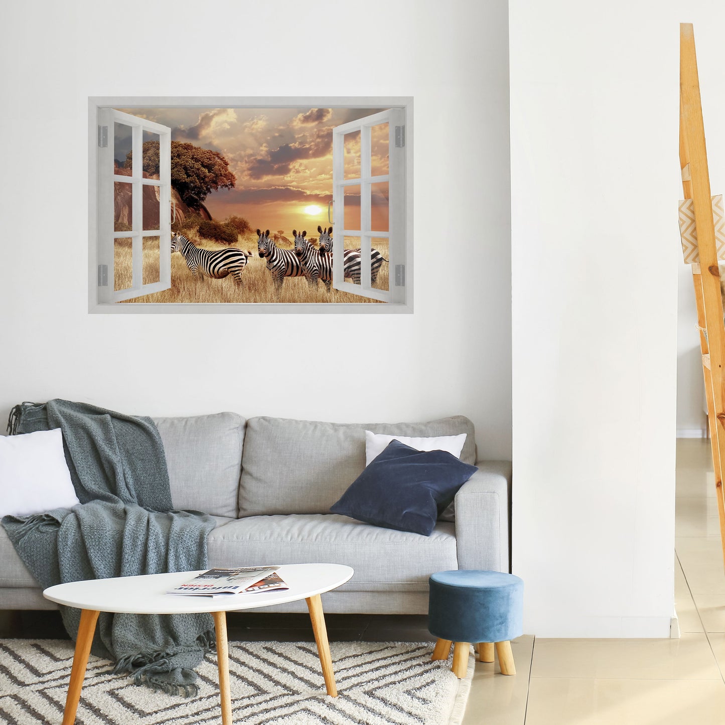 ZEBRA SUNSET VISTA horisontell poster med självhäftande text