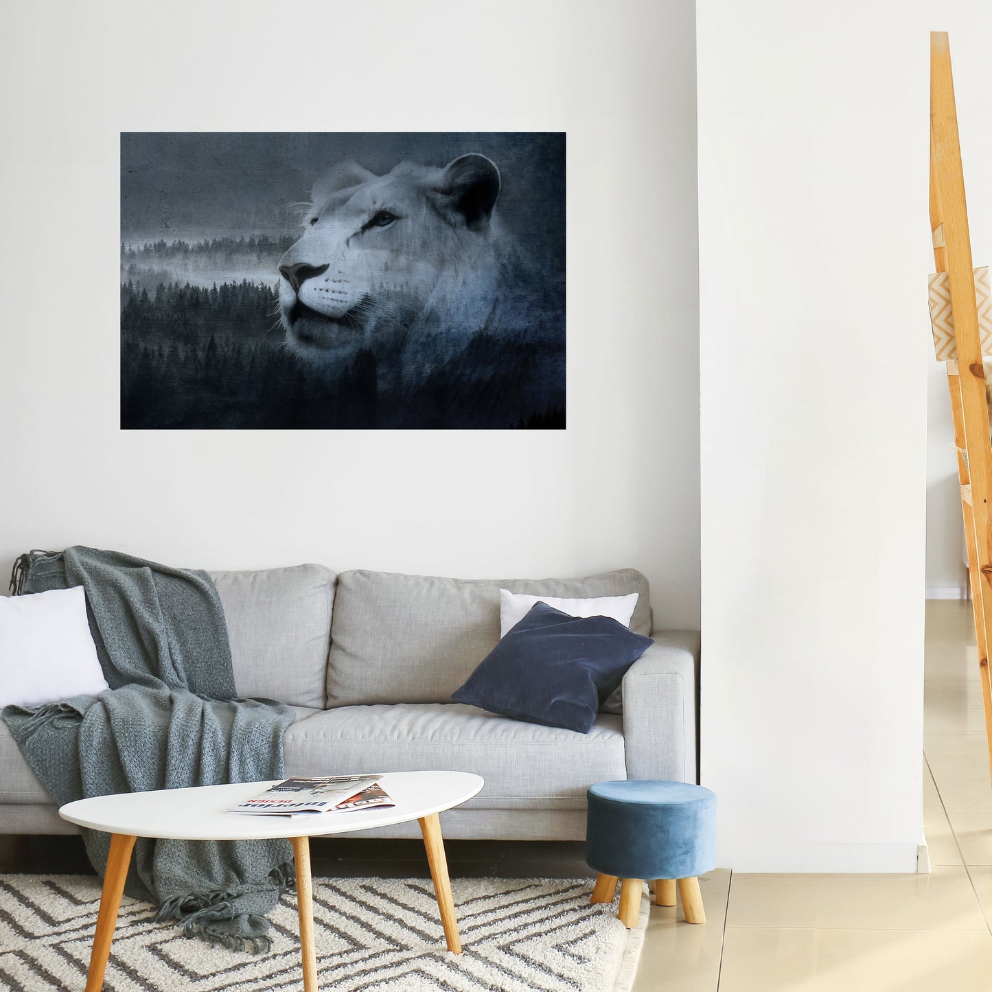 LEJONS HARMONI I BLÅTT, självhäftande poster