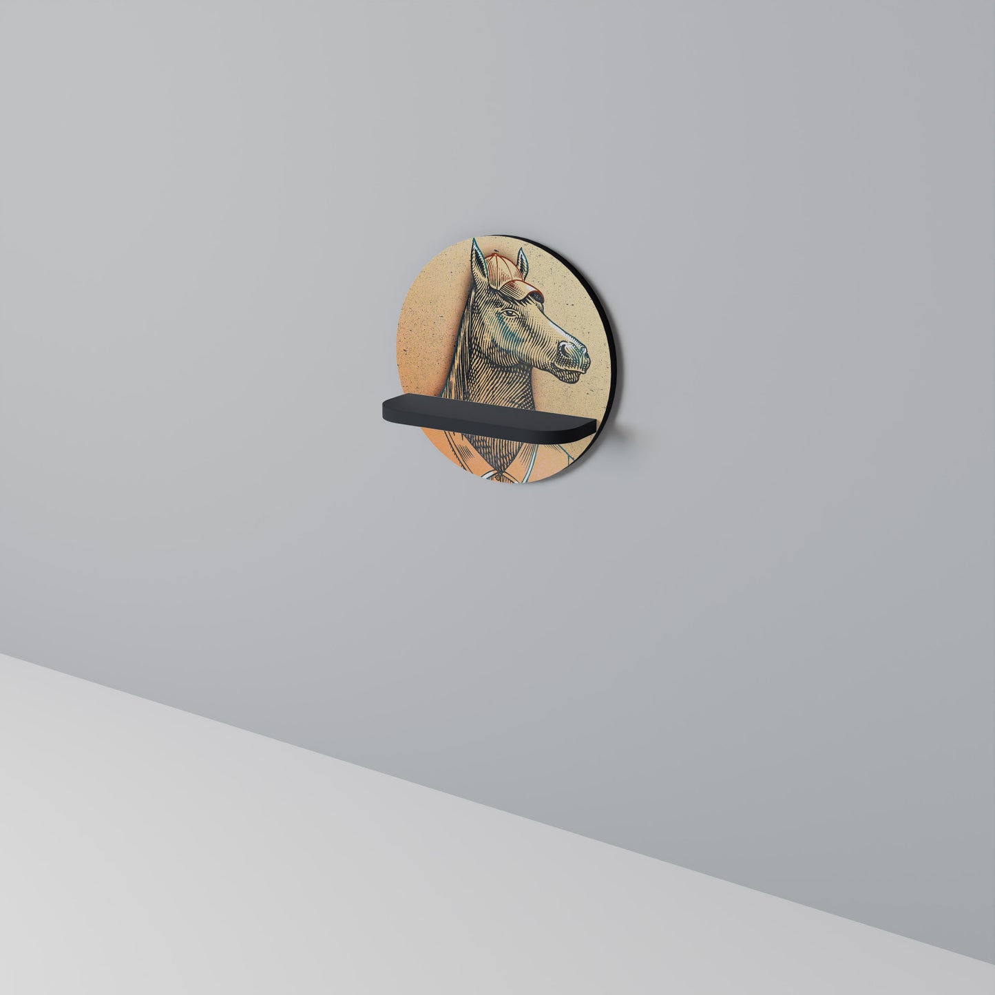 EQUINE SWAGGER Round Art Shelf In Black Finish