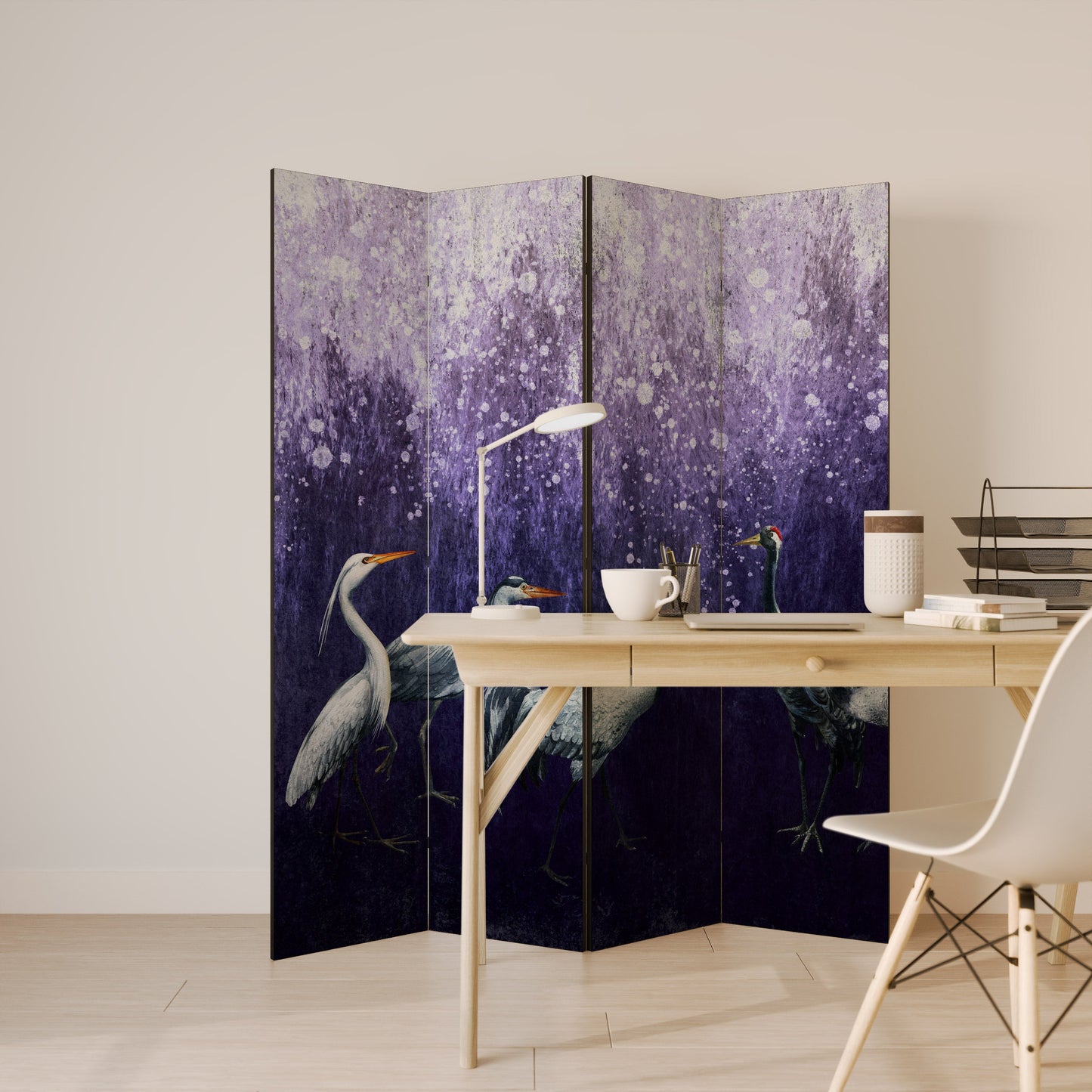 MYSTICAL CRANE GATHERING Decorative 4-Panel Room Divider